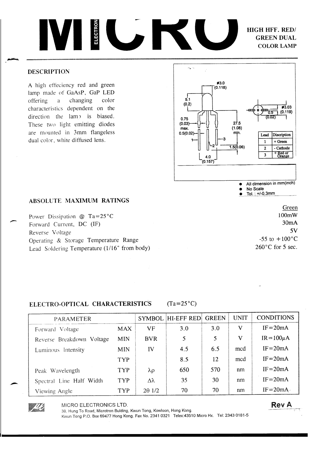 MICRO MSGB33W Datasheet