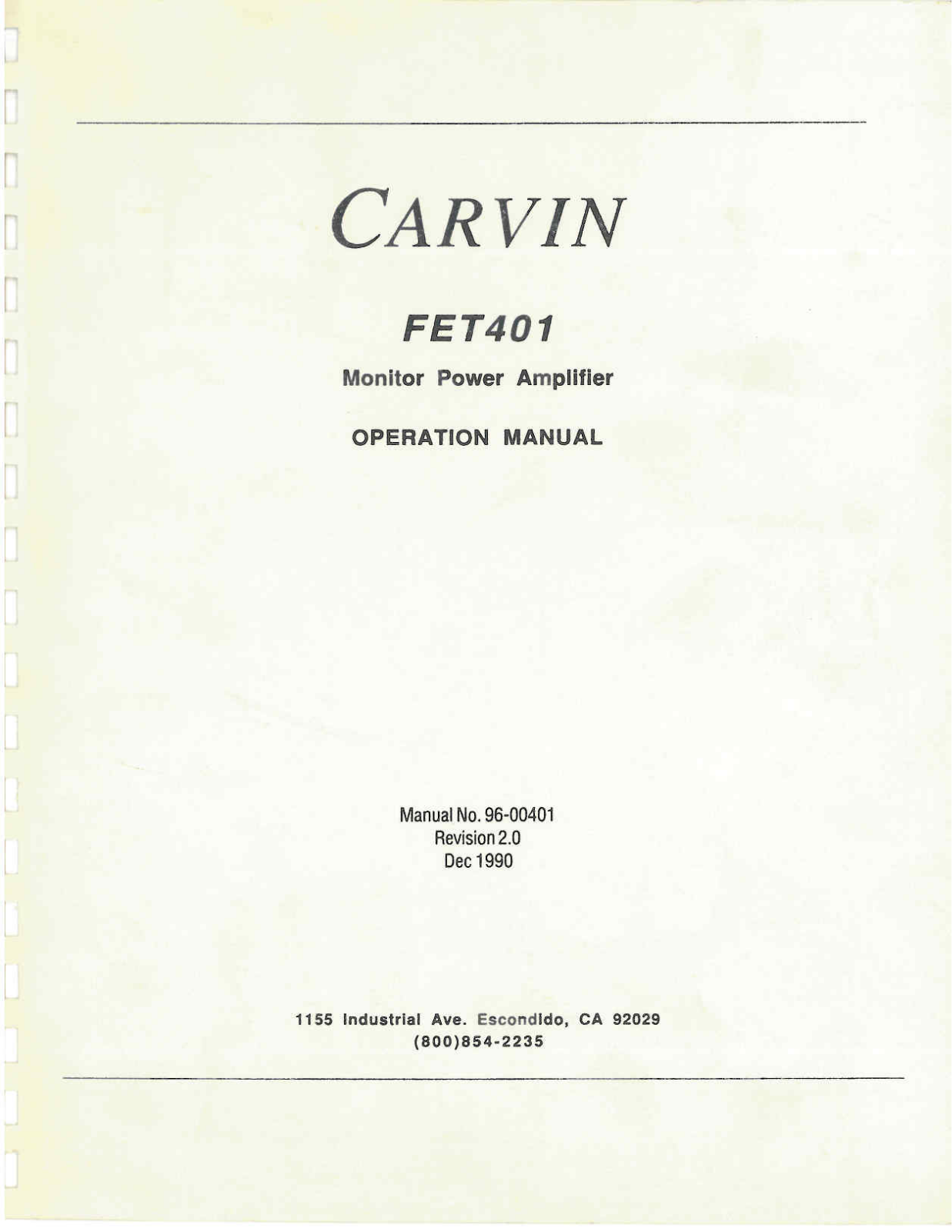 Carvin FET401 Owner's Manual