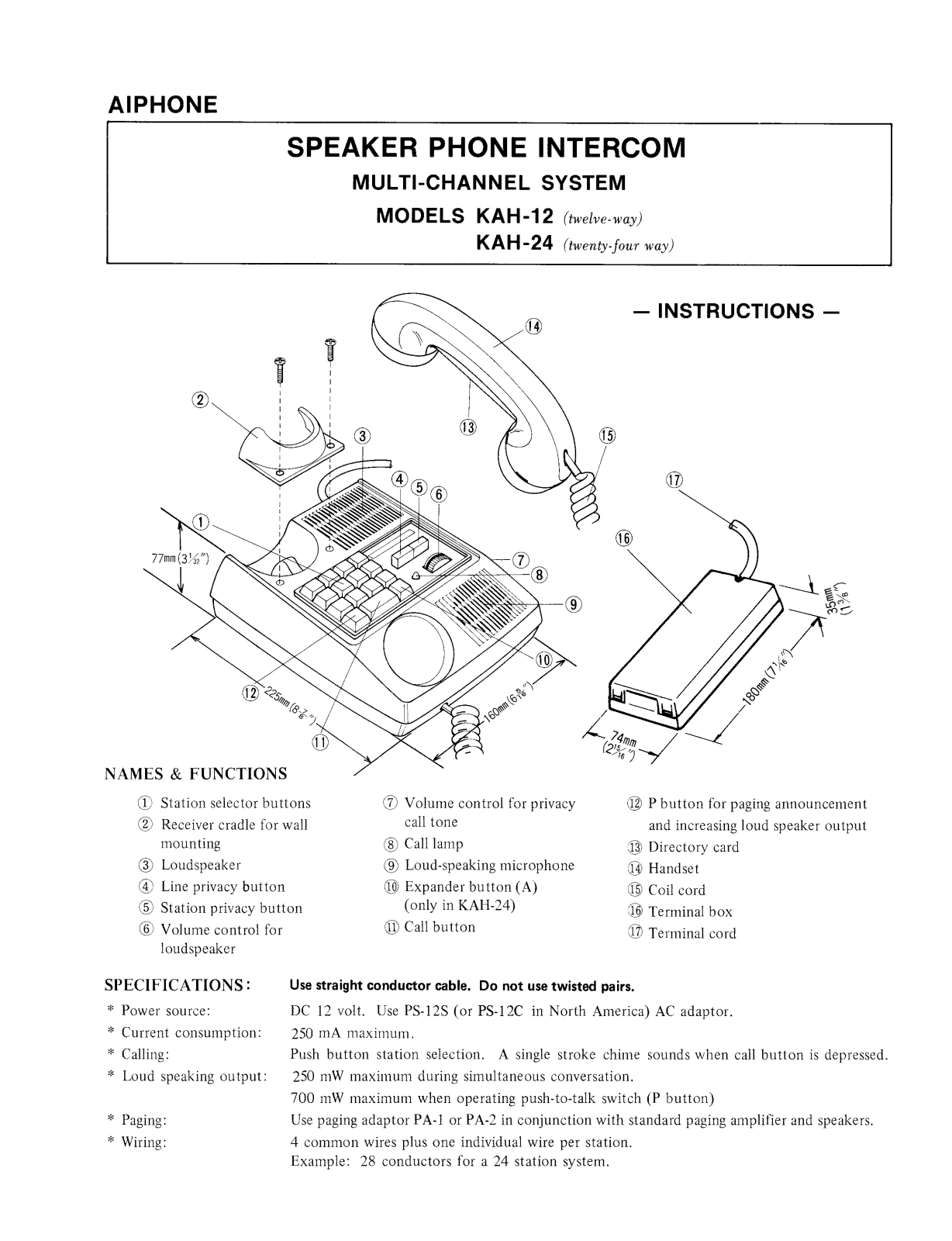 Aiphone KAH-24, KAH-12 User Manual