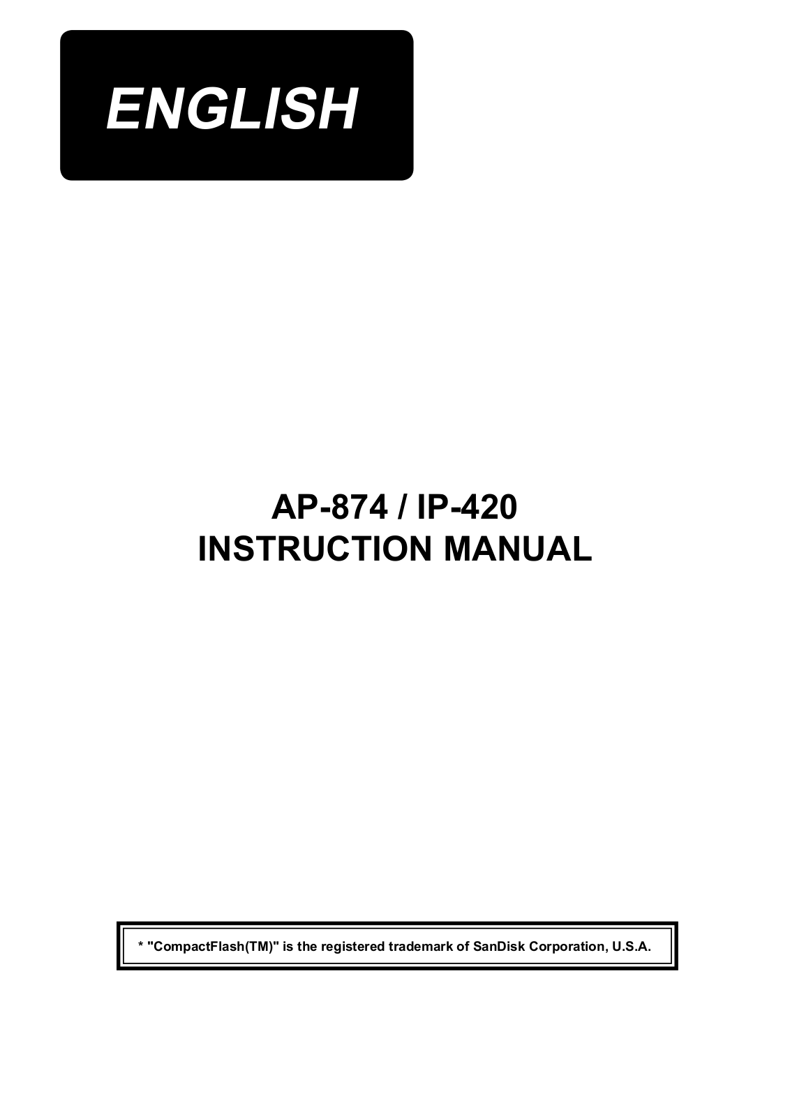 JUKI AP-874/IP-420 Instruction Manual