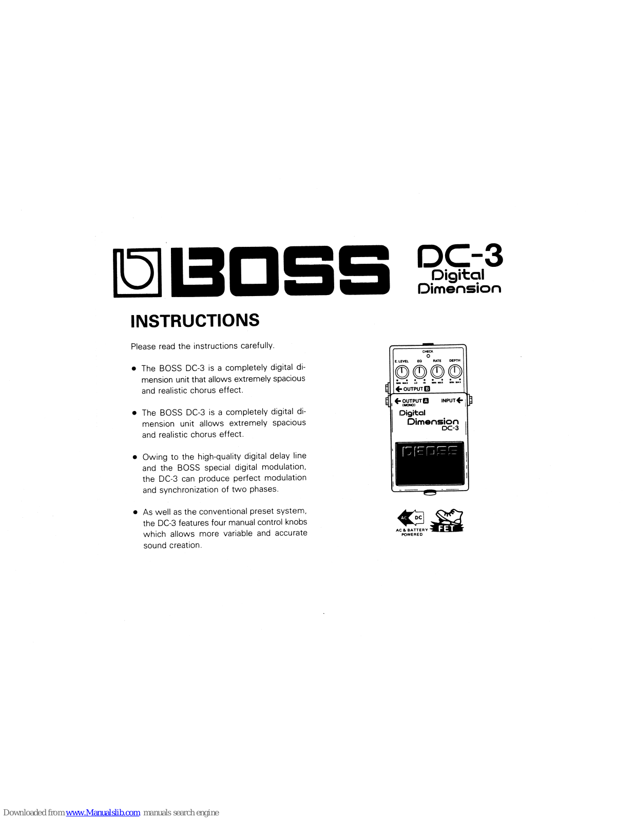 Boss DC-3 Digital dimesion Instructions Manual