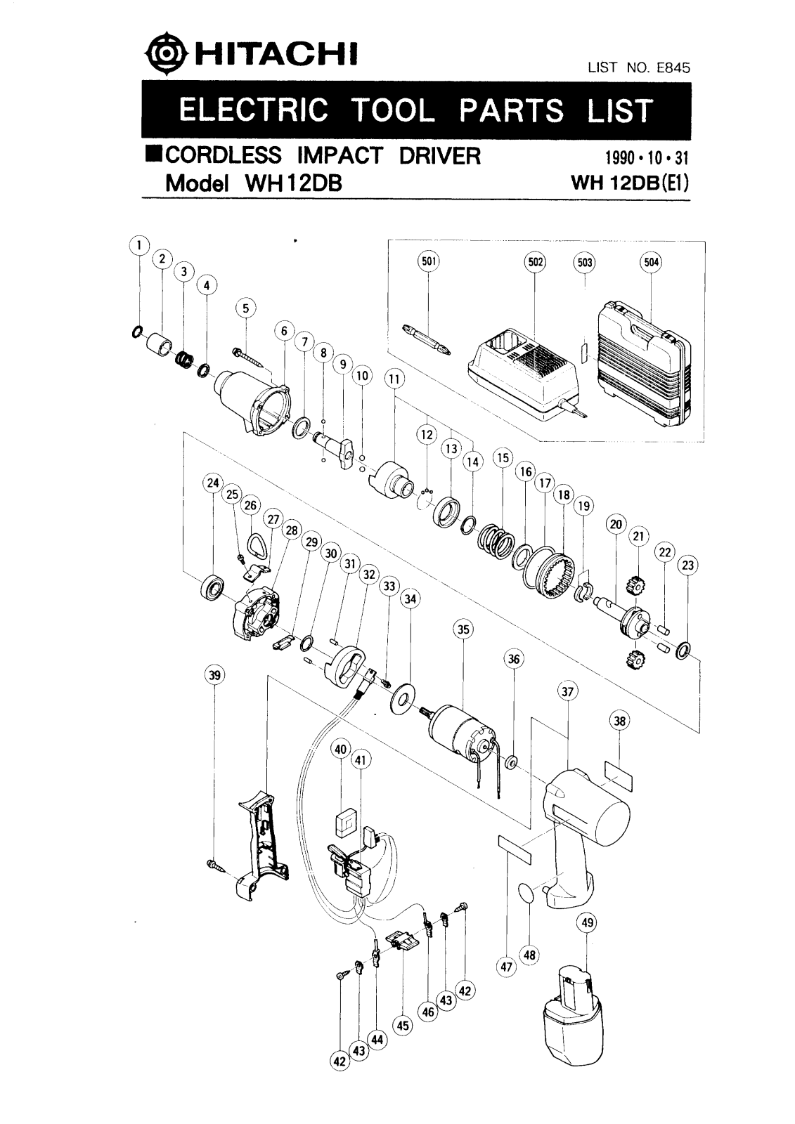 Hitachi WH12DB PARTS LIST