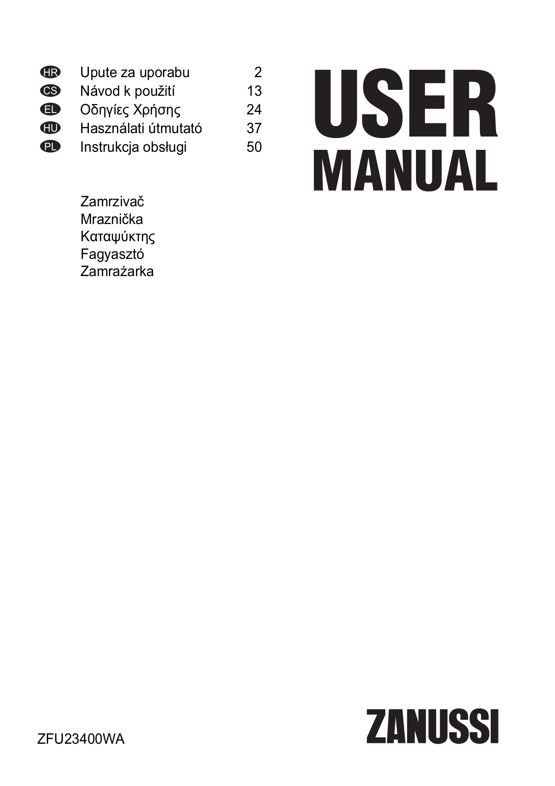 Zanussi ZFU23400WA User Manual
