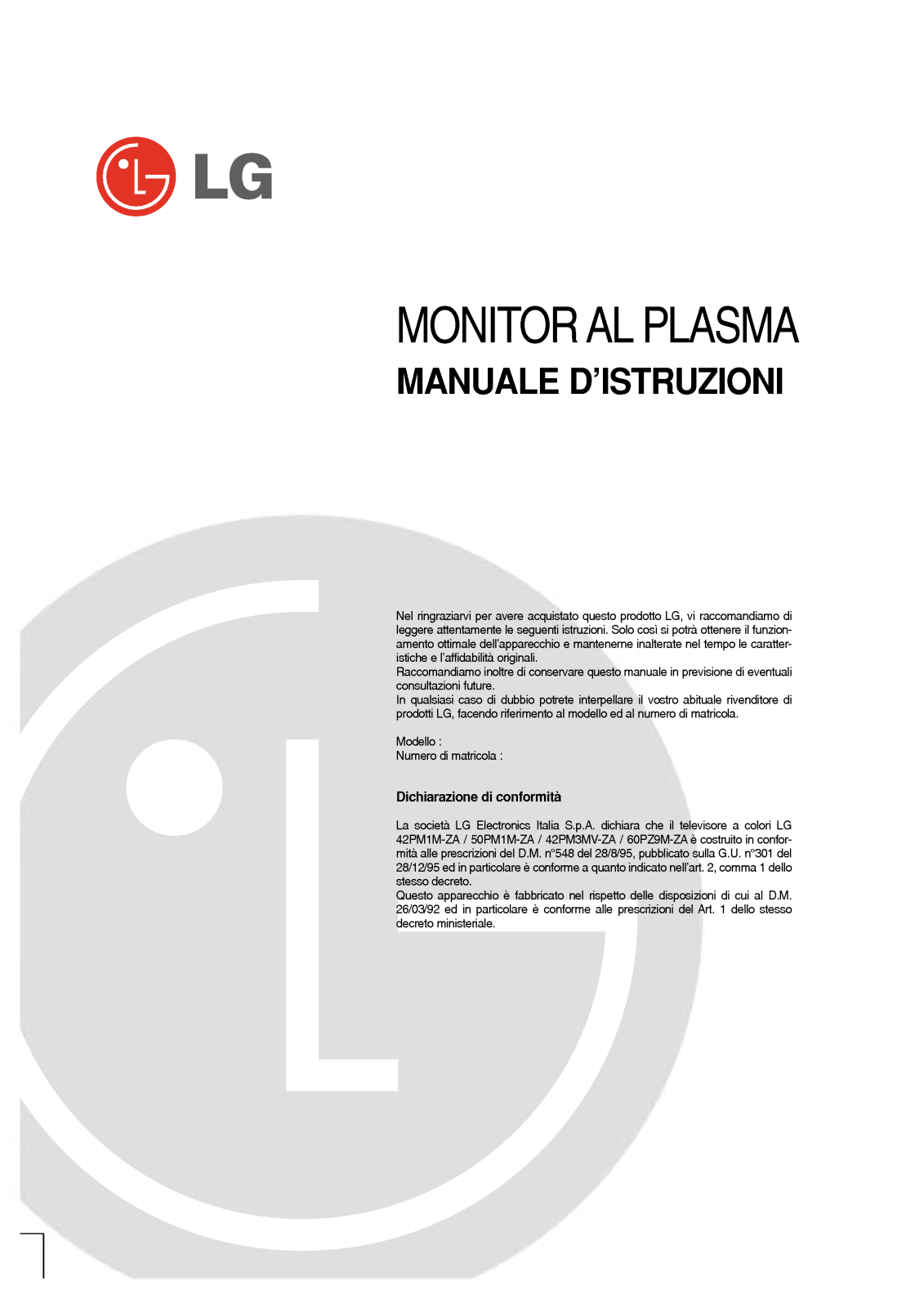 Lg 42PM1M User Manual