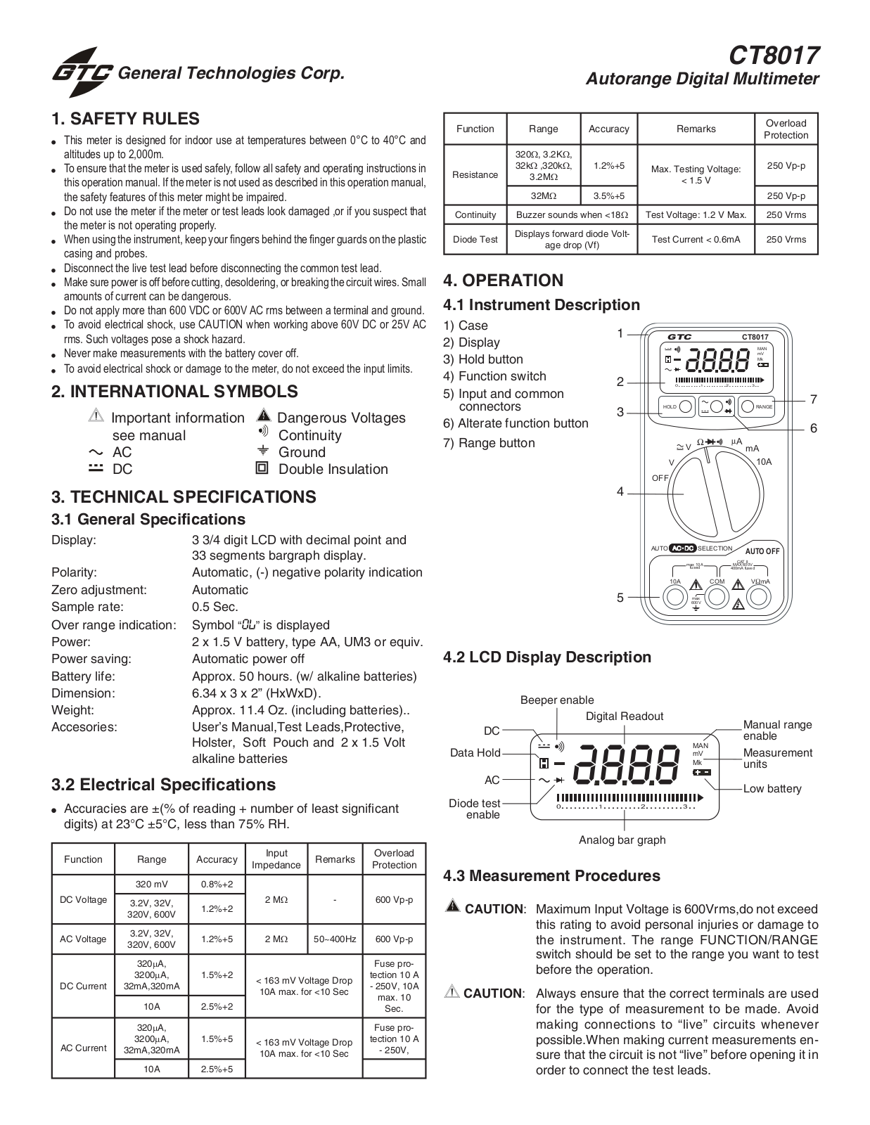 General Technologies CT8017 User Manual