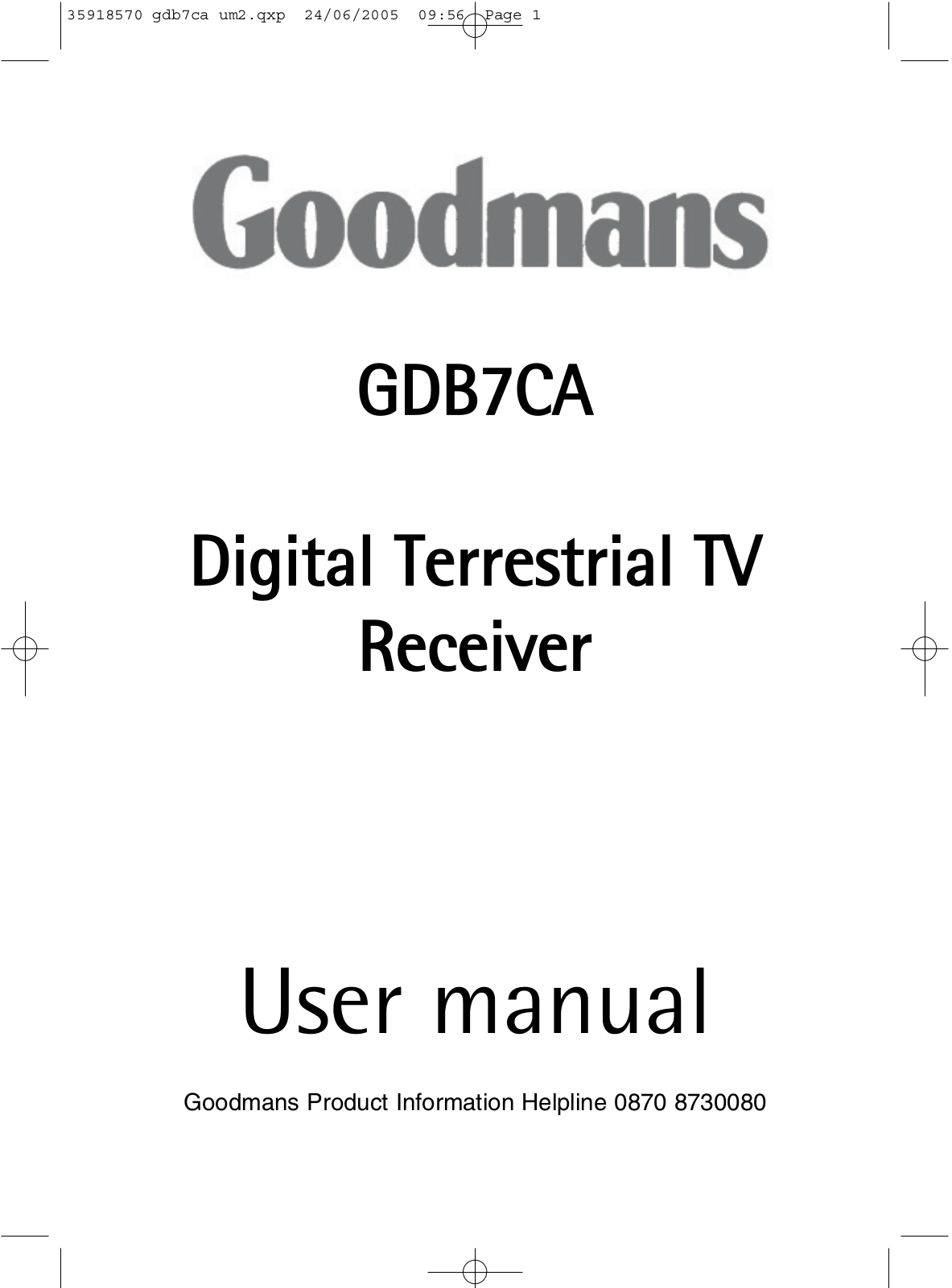 Goodmans GDB7CA Operating Instruction