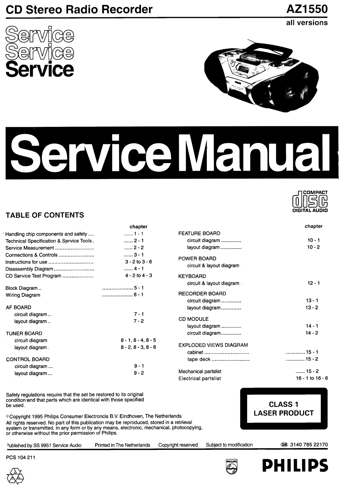 PHILIPS AZ1550 Service Manual