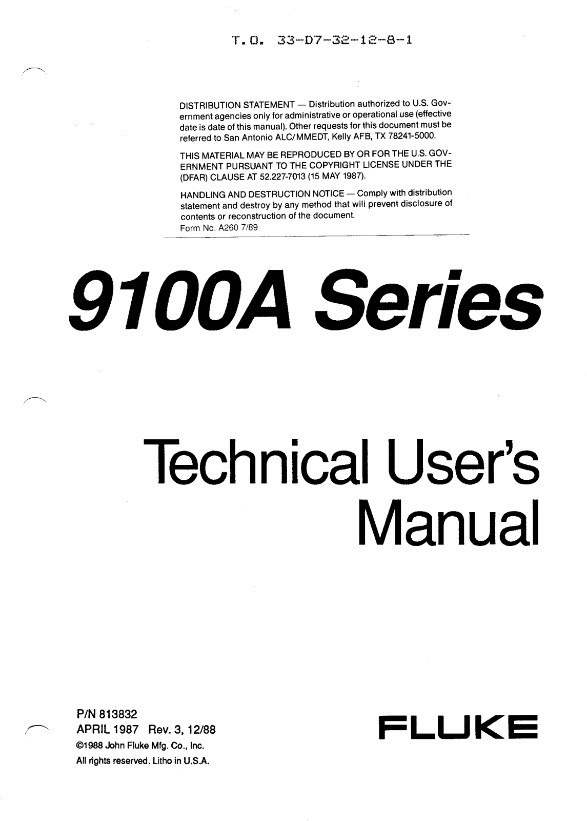 Fluke 9105A, 9100A User Manual