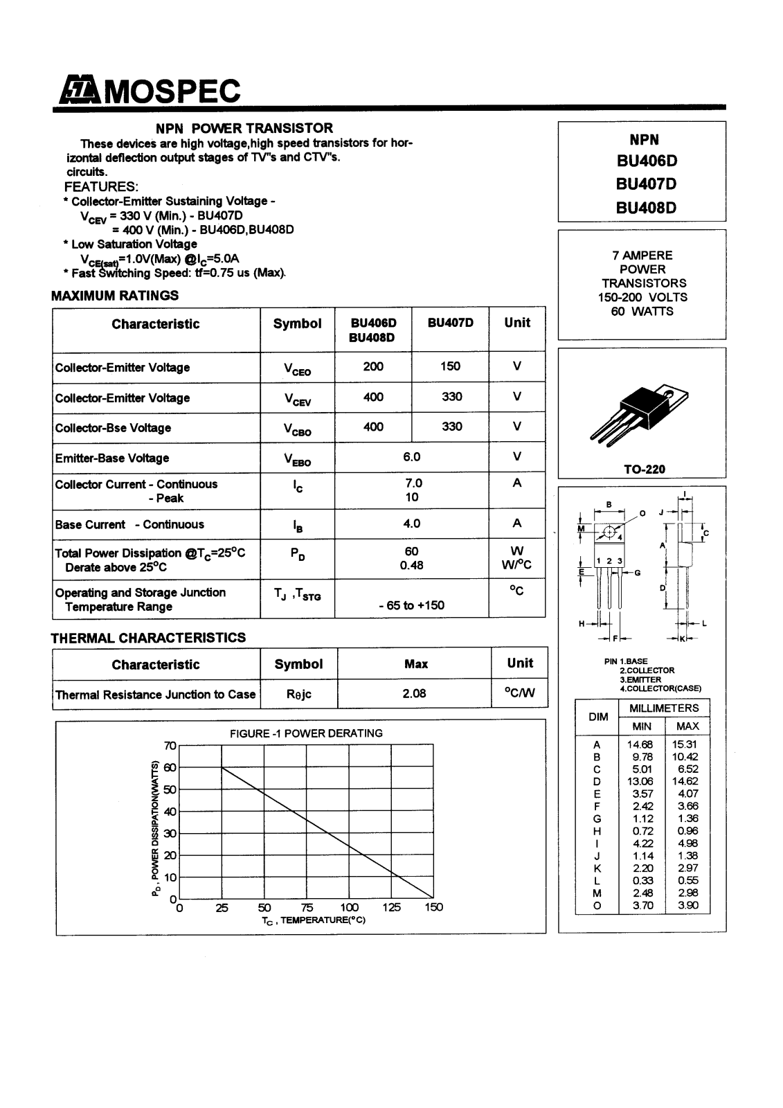 MOSPEC BU406D, BU408D, BU407D Datasheet