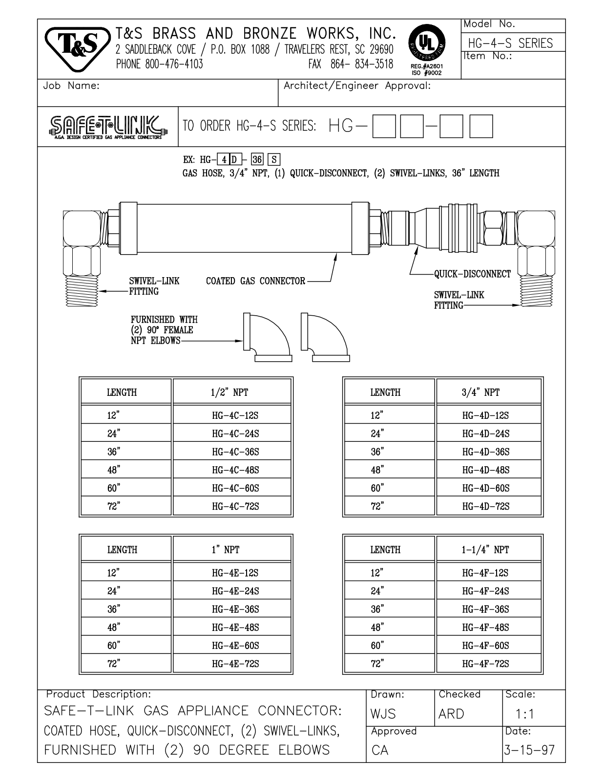 T & S Brass & Bronze Works HG-4C-12S General Manual