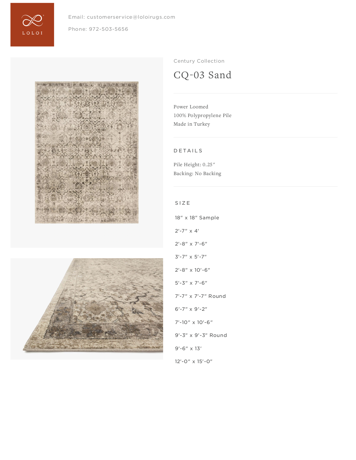 Loloi Rugs CQ 03 Sand Tearsheet