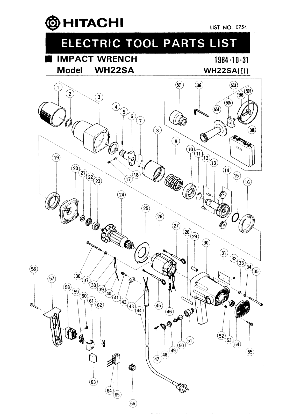 Hitachi WH22SA PARTS LIST