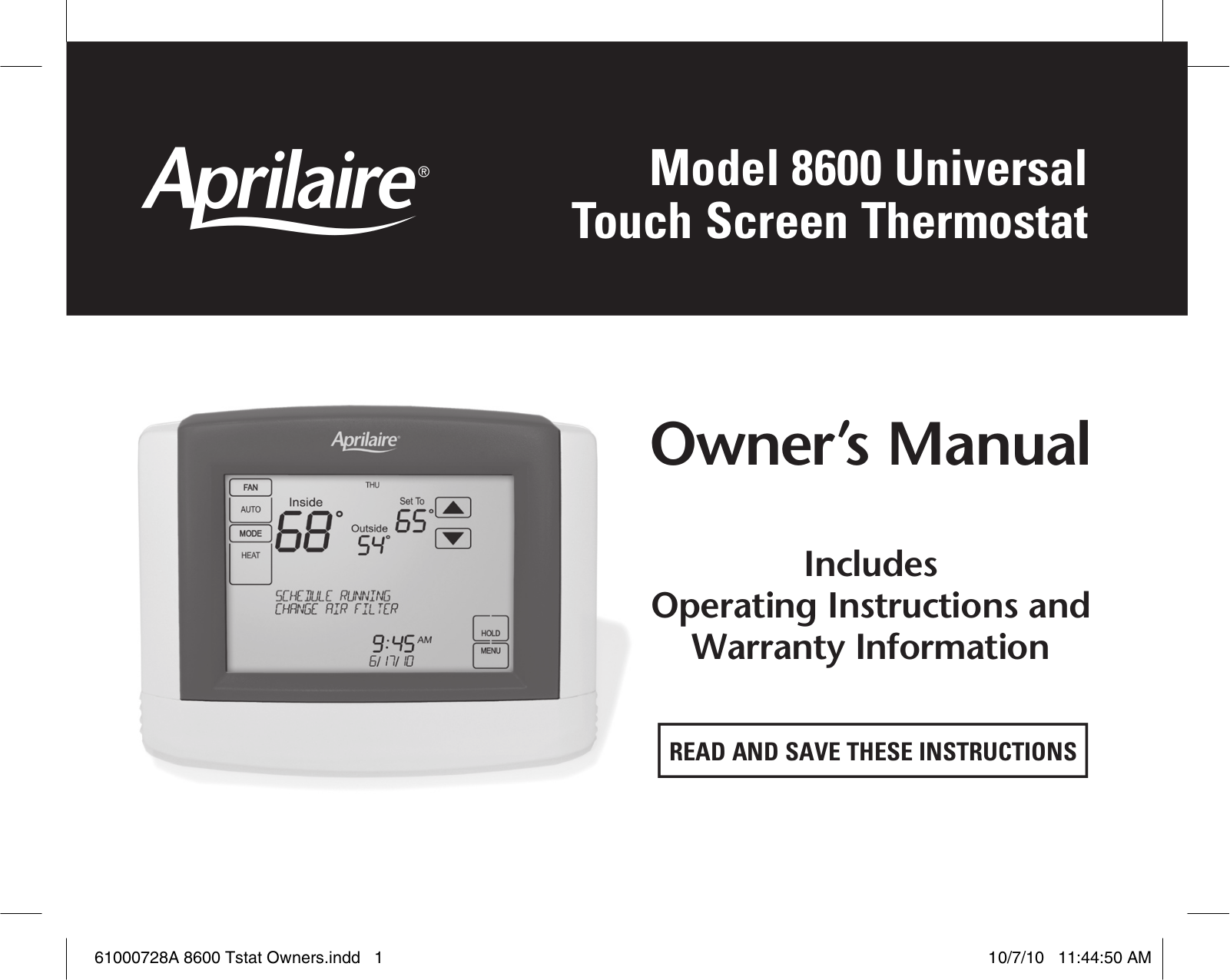 Aprilaire 8600 User Manual