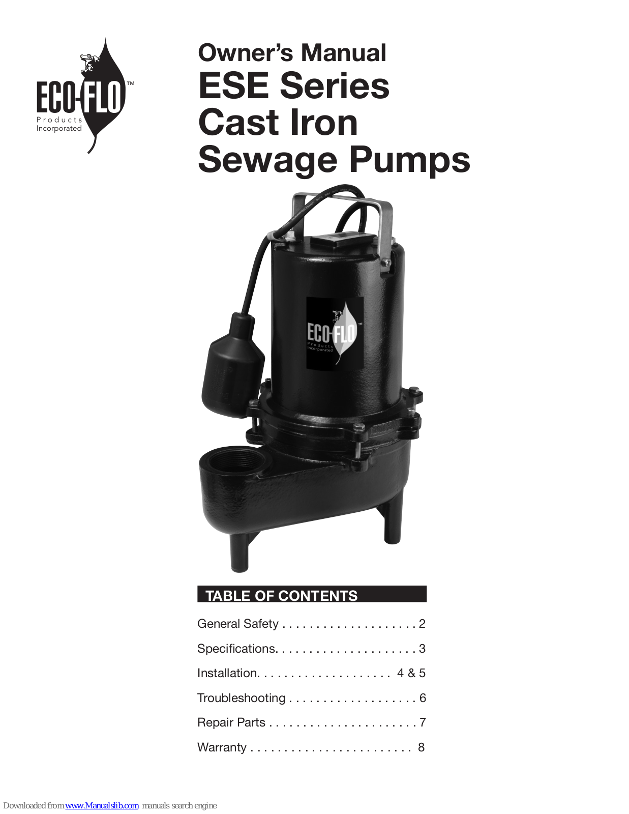 Eco-Flo ESE40W, ESE40M, ESE50M, ESE50W, ESE60M Owner's Manual - ManualMachine.com