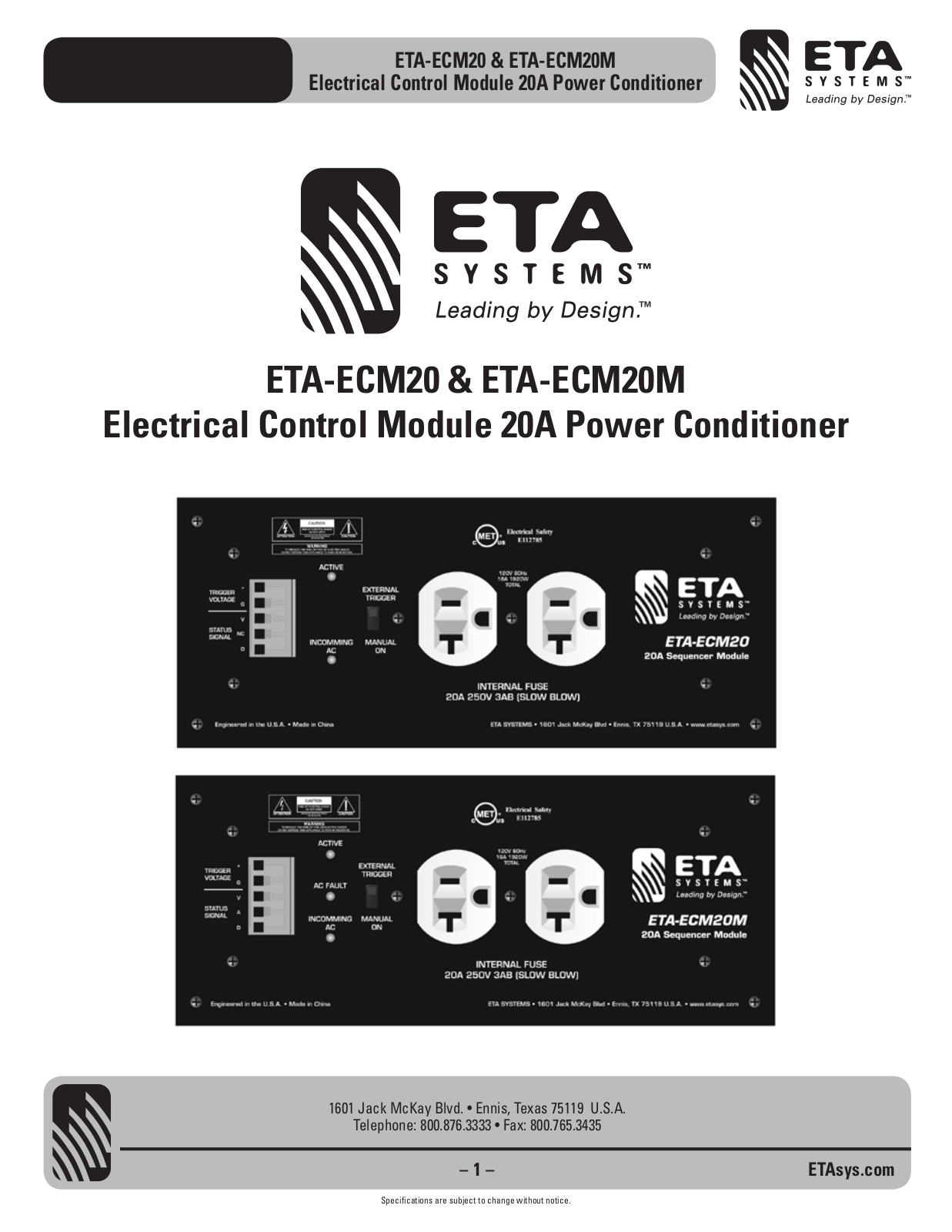 ETA Systems ETA-ECM20M, ETA-ECM20 User Manual