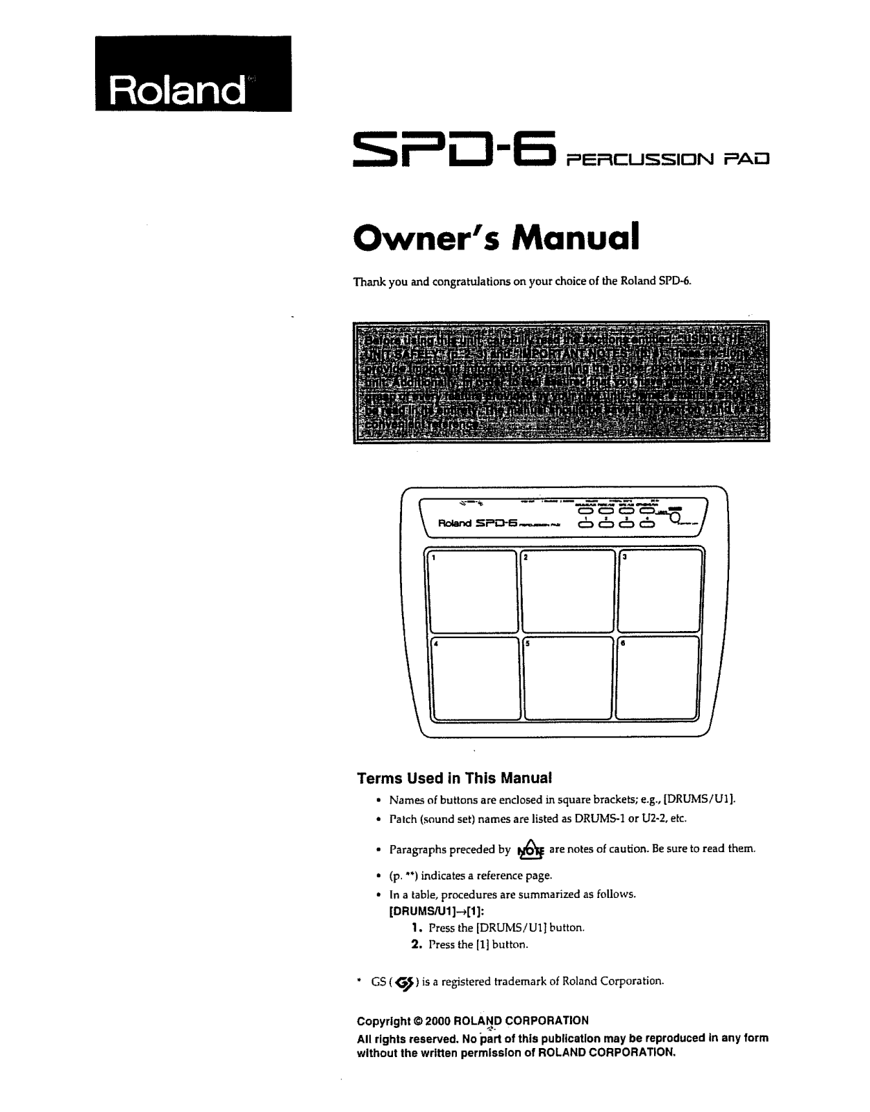 Roland Corporation SPD-6 Owner's Manual