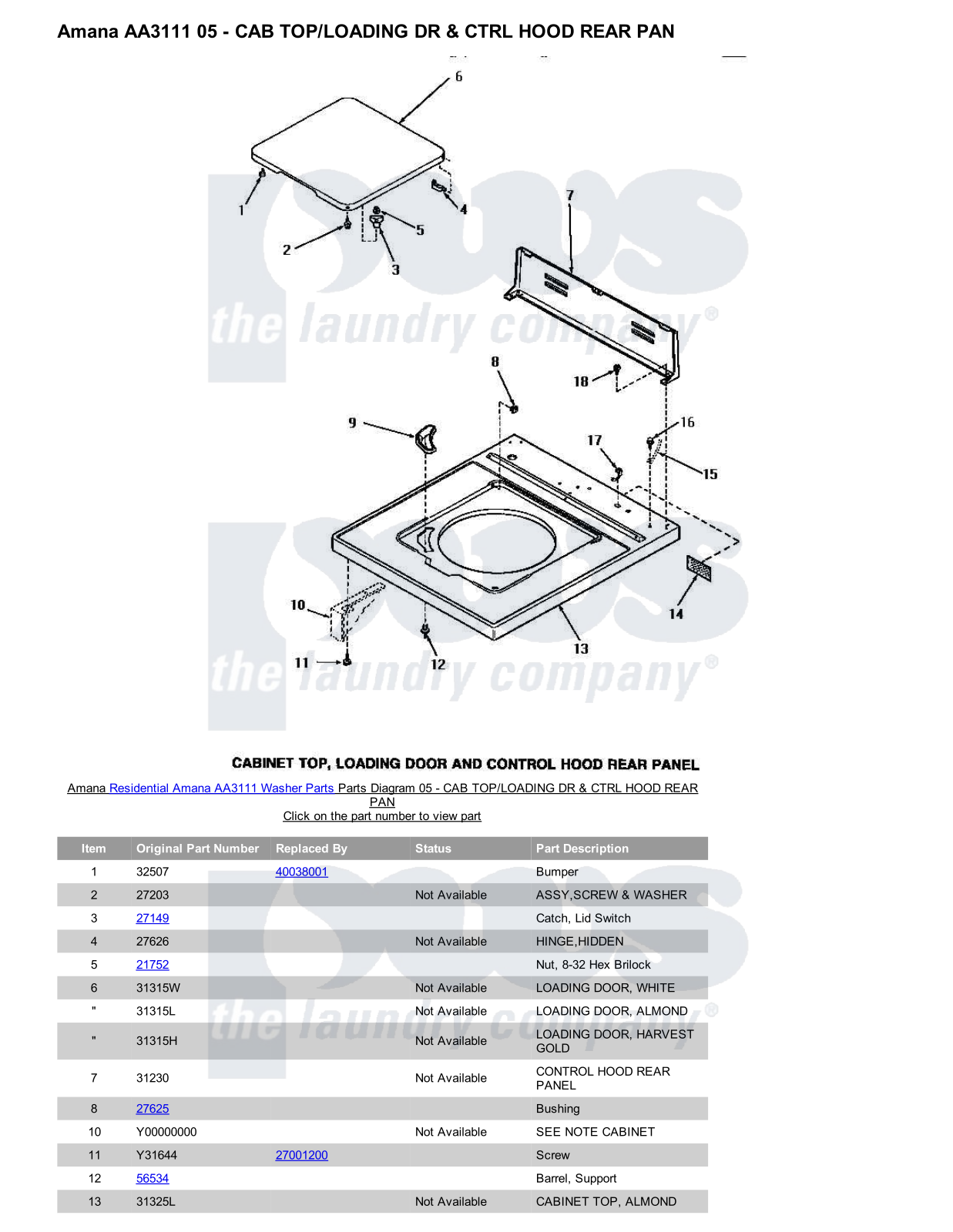 Amana AA3111 Parts Diagram