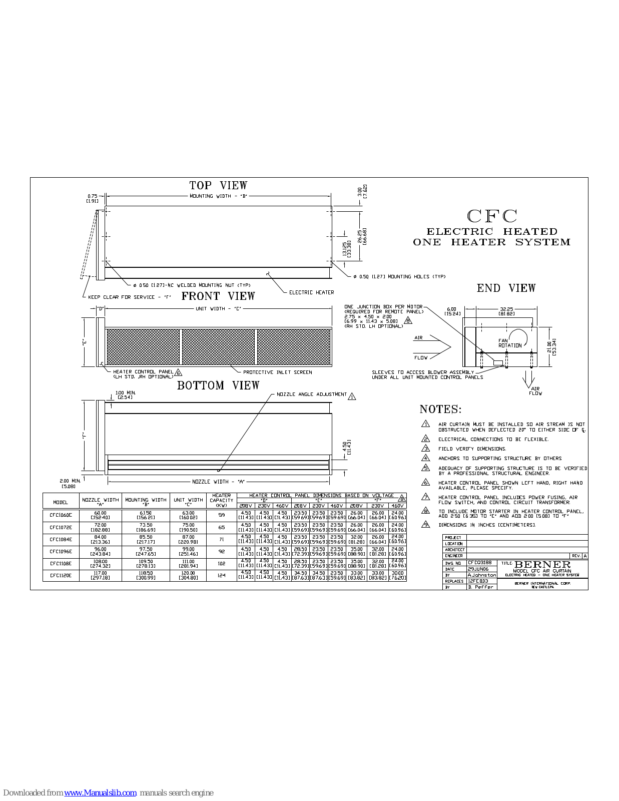 Berner CFC1060E, CFC1072E, CFC1084E, CFC1096E, CFC1108E Specifications