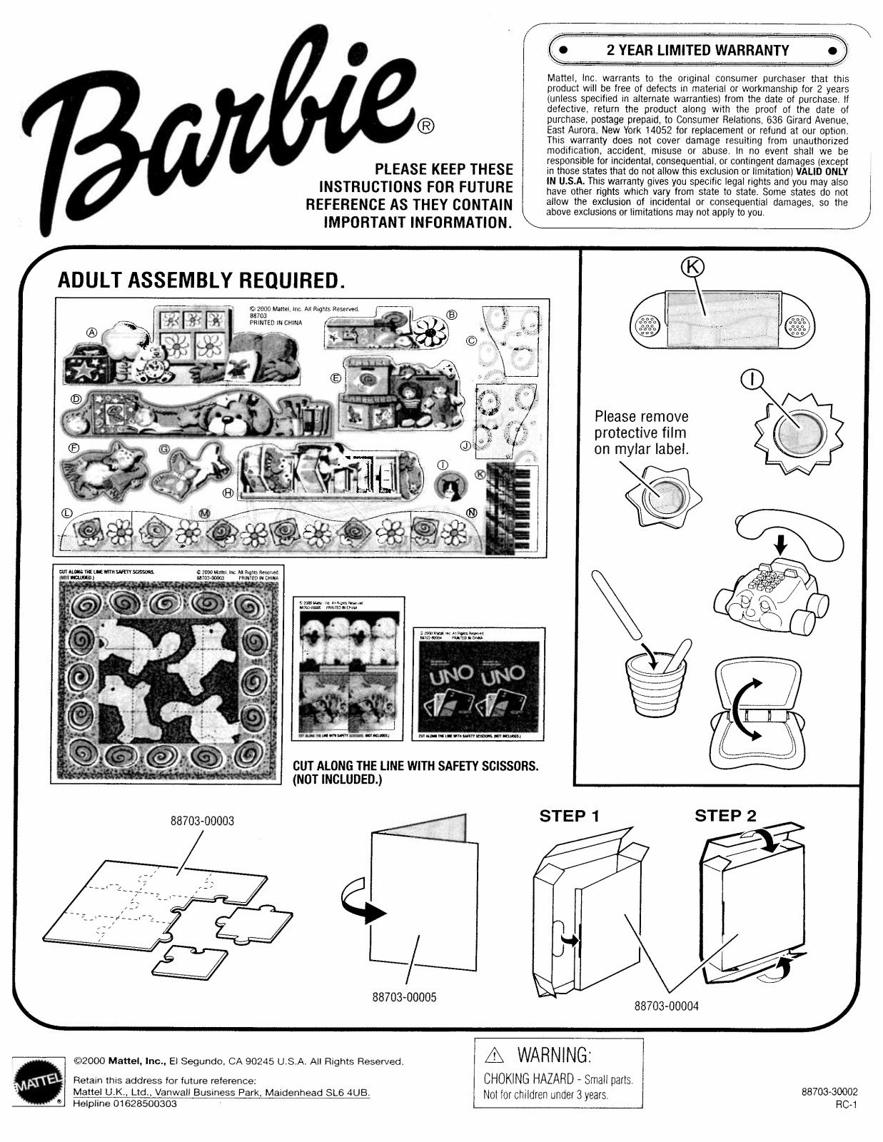 Fisher-Price 88703 Instruction Sheet