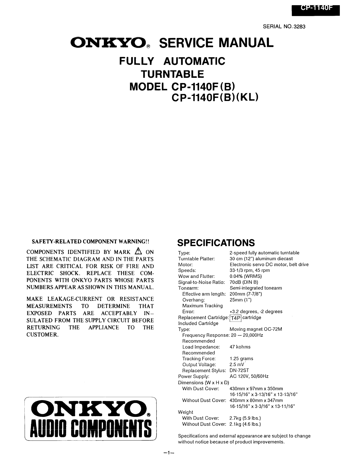 Onkyo CP-1140-F Service Manual