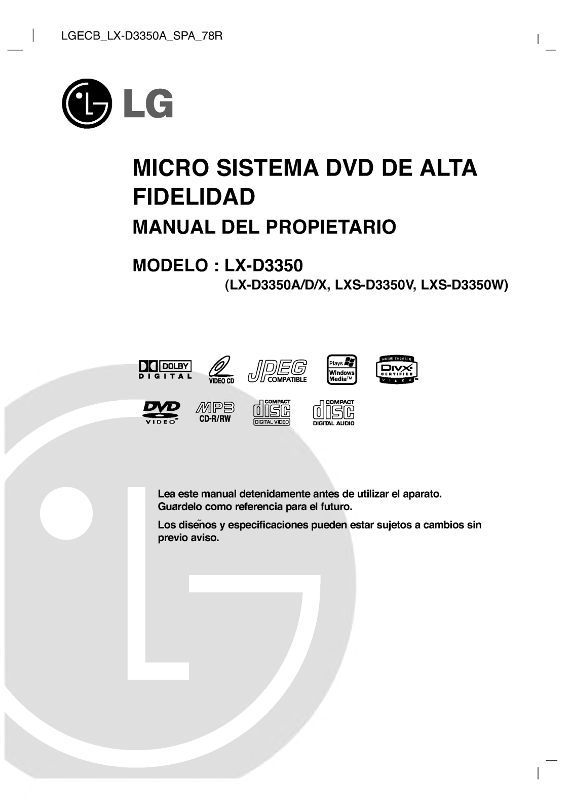 Lg LX-D3350A User Manual