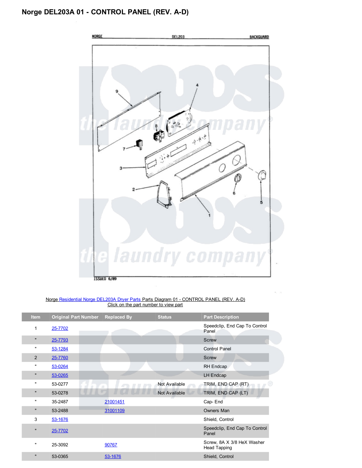 Norge DEL203A Parts Diagram