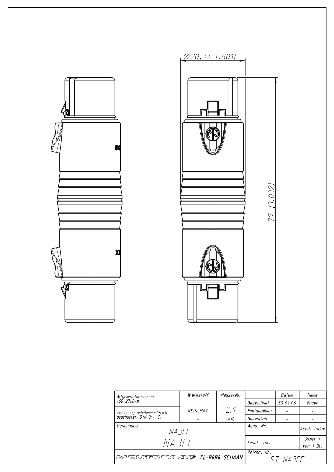 Neutrik NA3FF Drawing manual