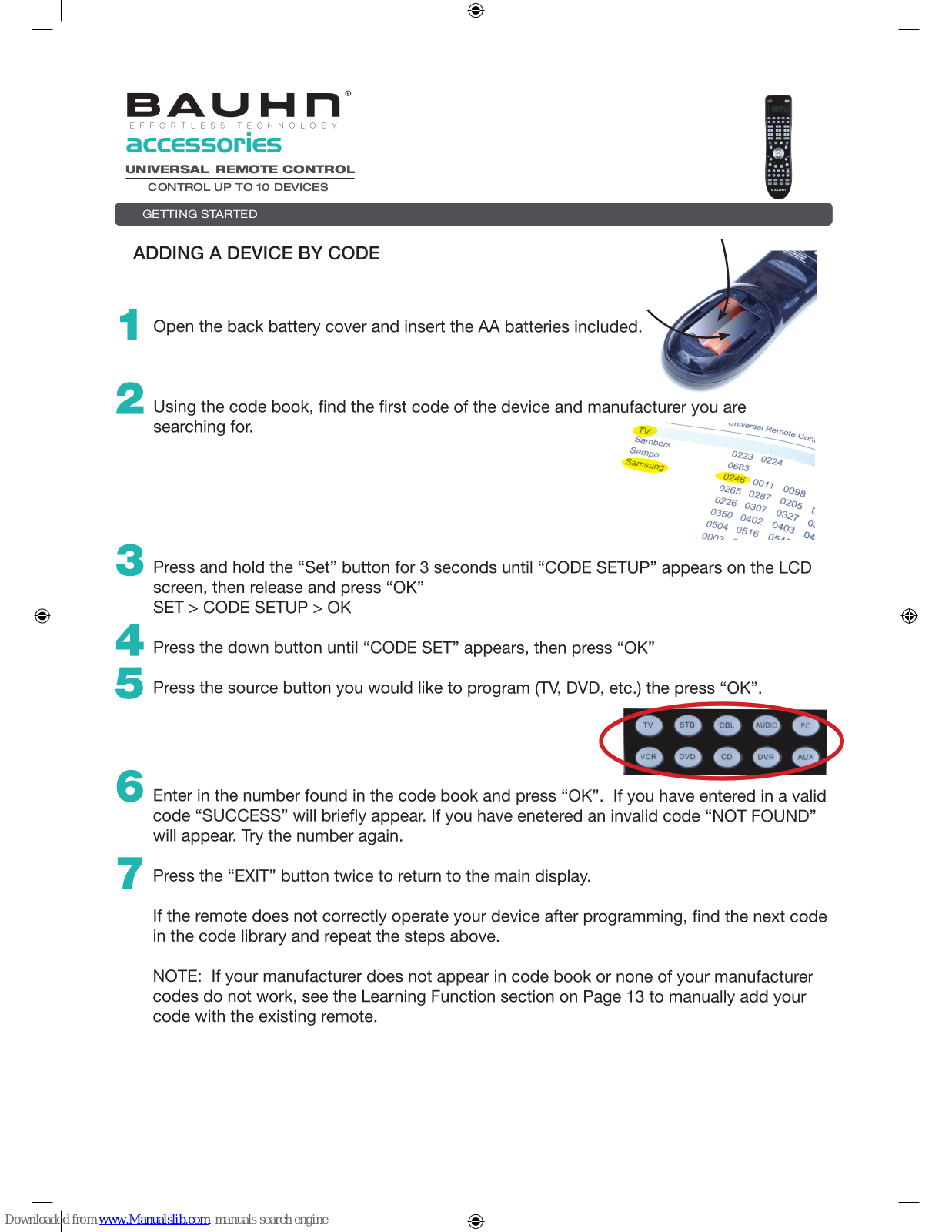 Bauhn UNIVERSAL REMOTE CONTROL Getting Started - ManualMachine.com