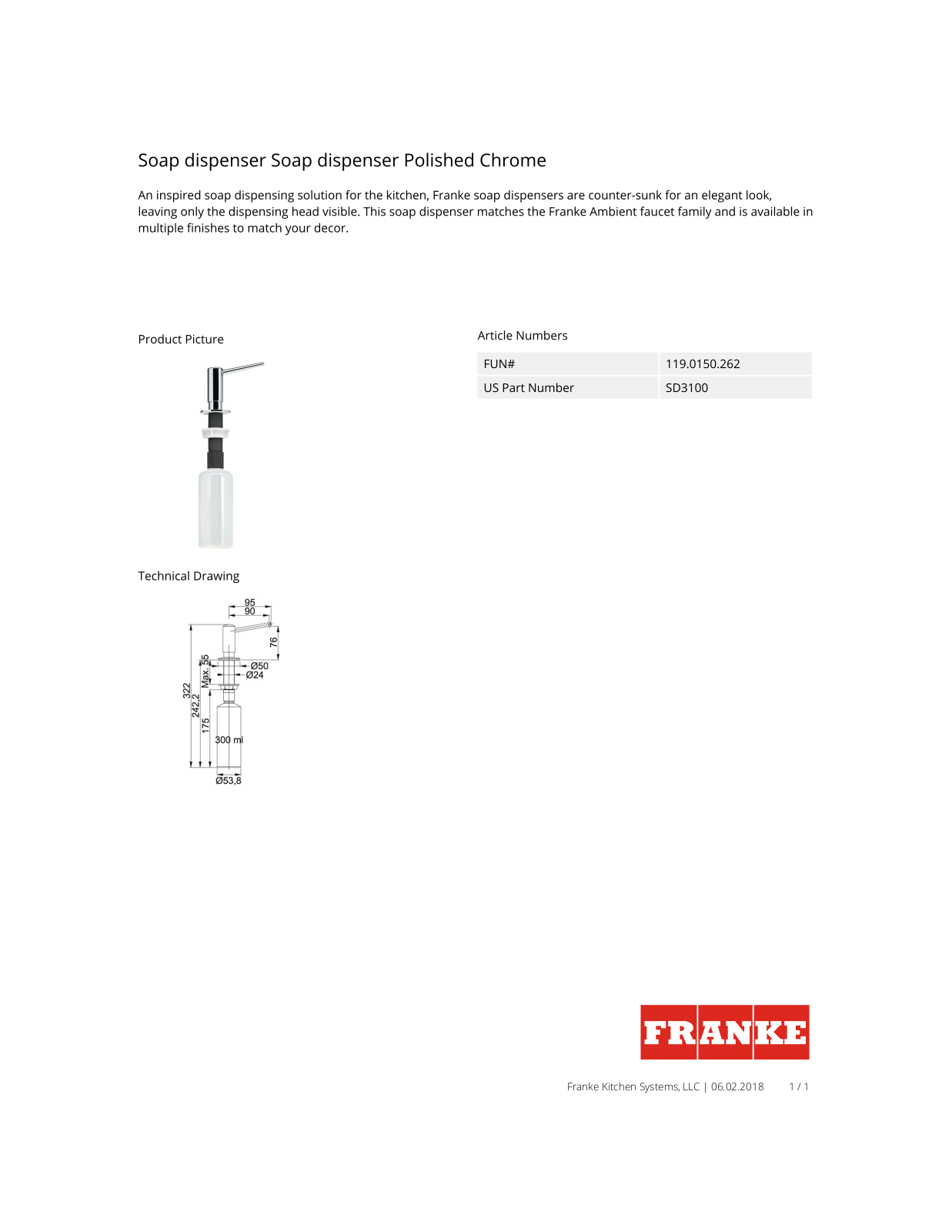 Franke SD3100 Specs