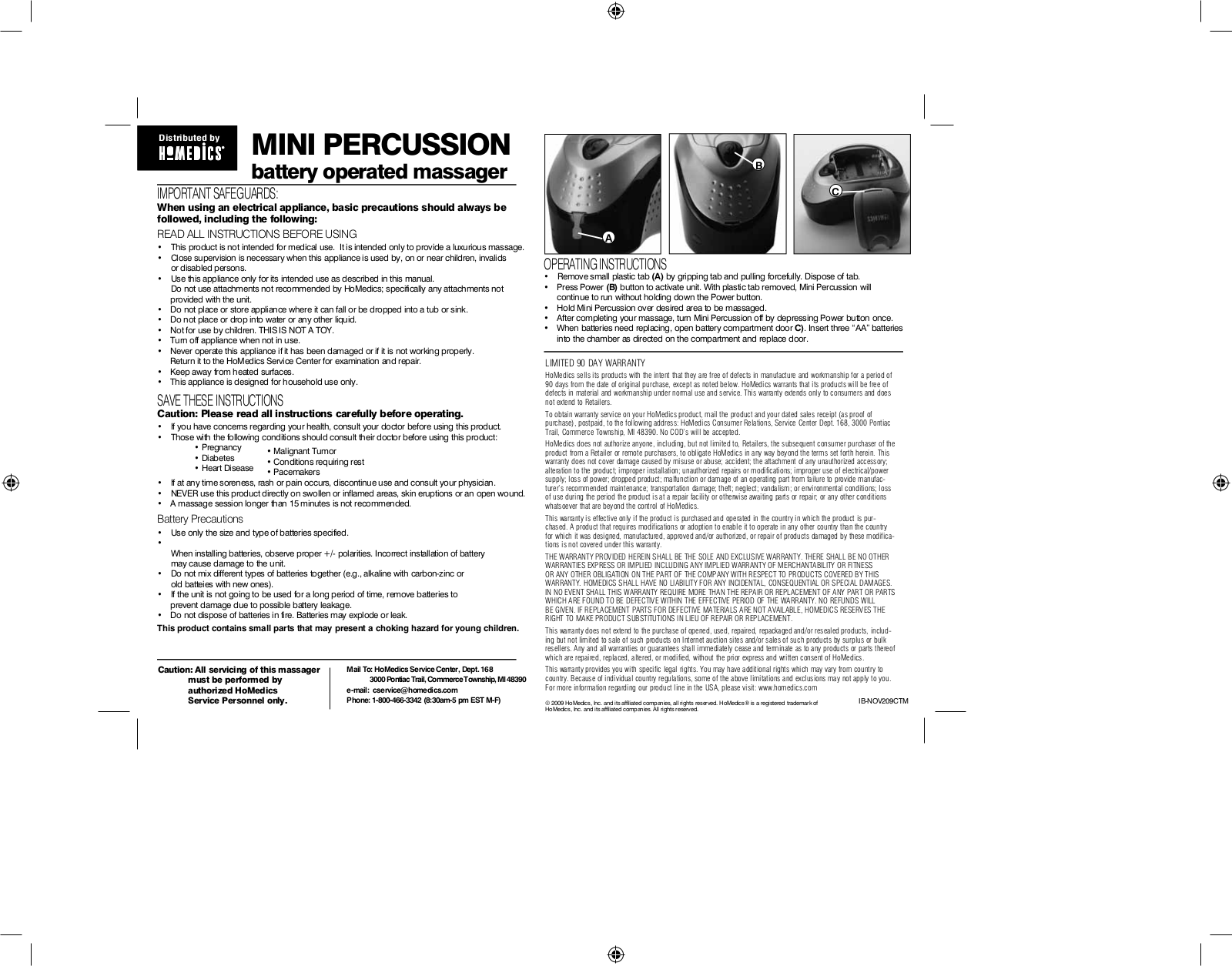 Homedics NOV209CTM Instruction Manual