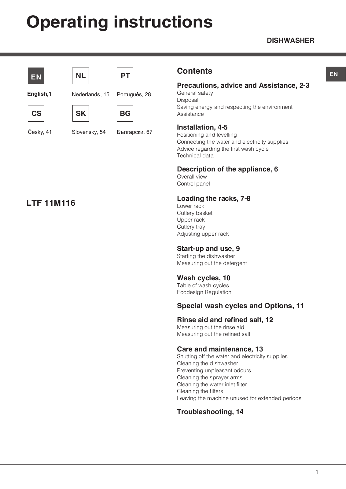 Hotpoint LTF 11M116 EU User Manual