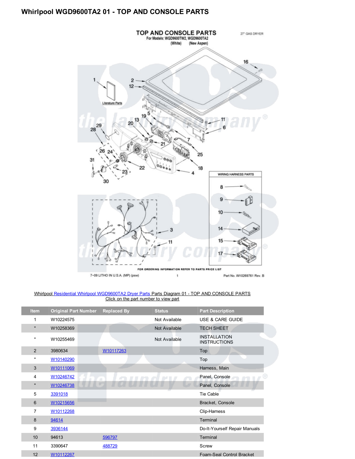 Whirlpool WGD9600TA2 Parts Diagram