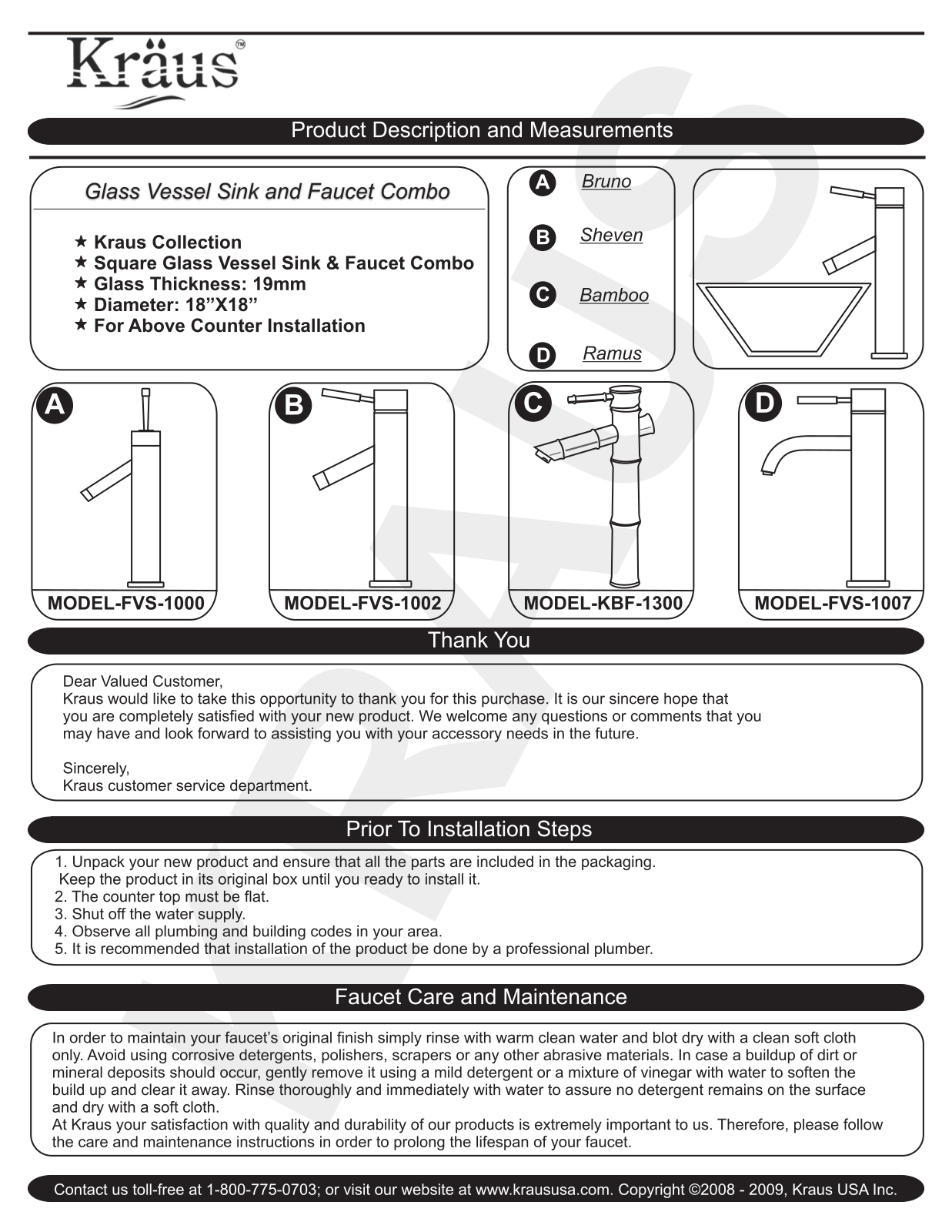 Kraus FVS1002PU10CH Installation manual