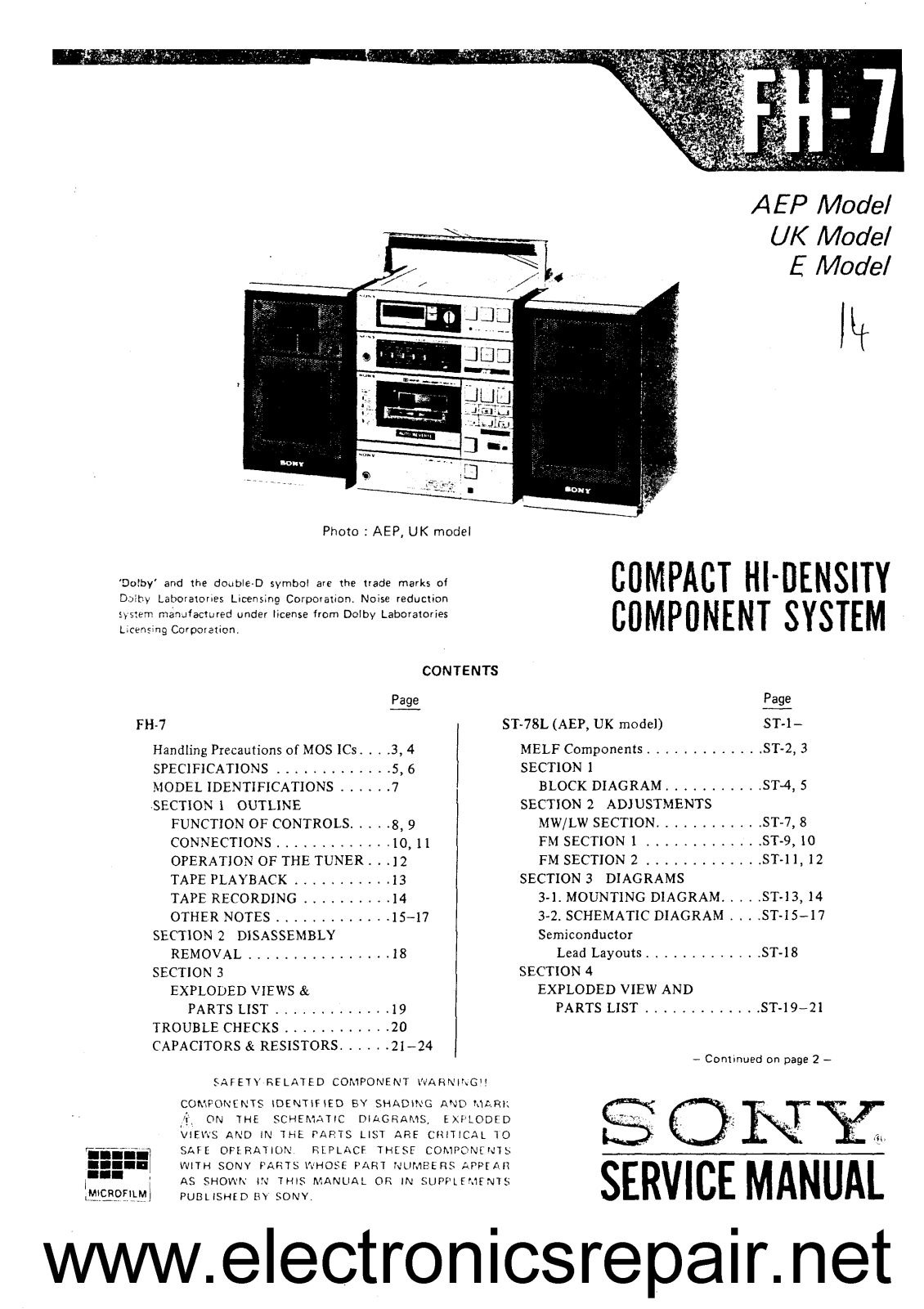 Sony fh7 Service Manual