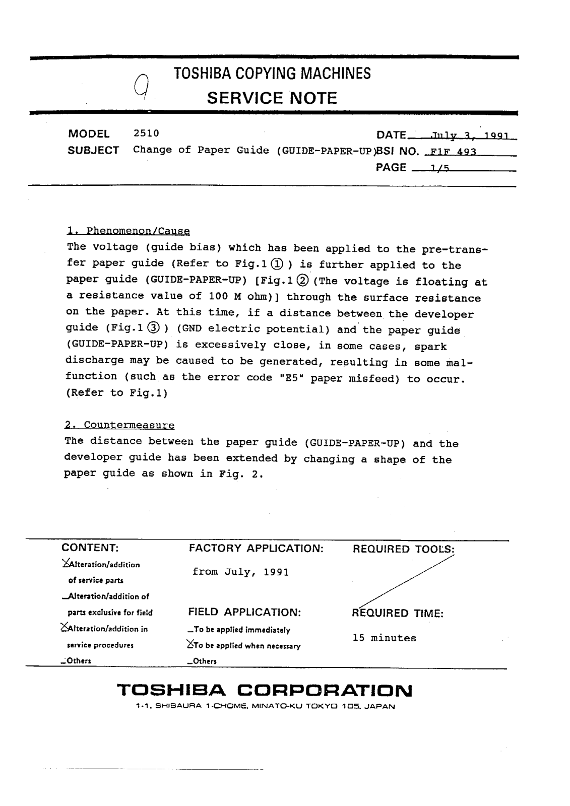 Toshiba f1f493 Service Note