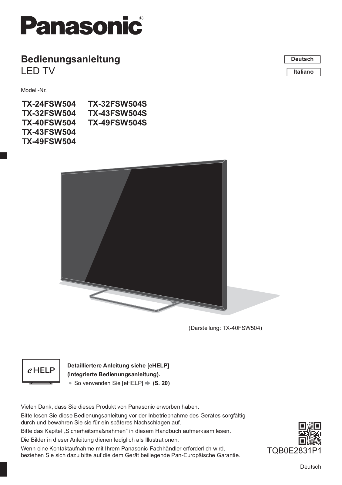 Panasonic TX-40FSW504, TX-24FSW504, TX-32FSW504 User guide