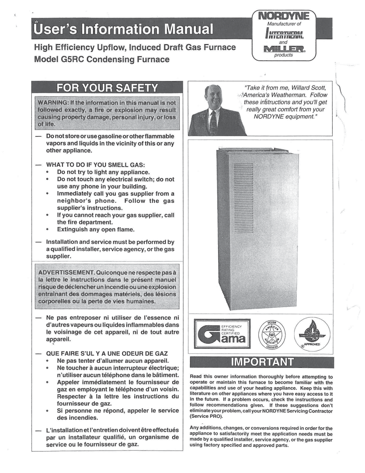 Nordyne G5RC User Manual