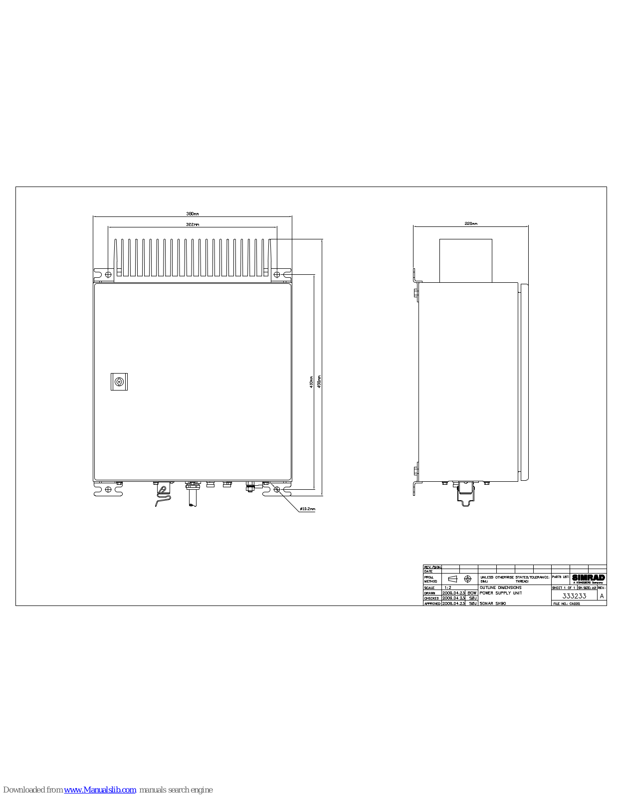 Simrad POWER SUPPLY UNIT OUTLINE - SCHEMA REV A, SH90 User Manual