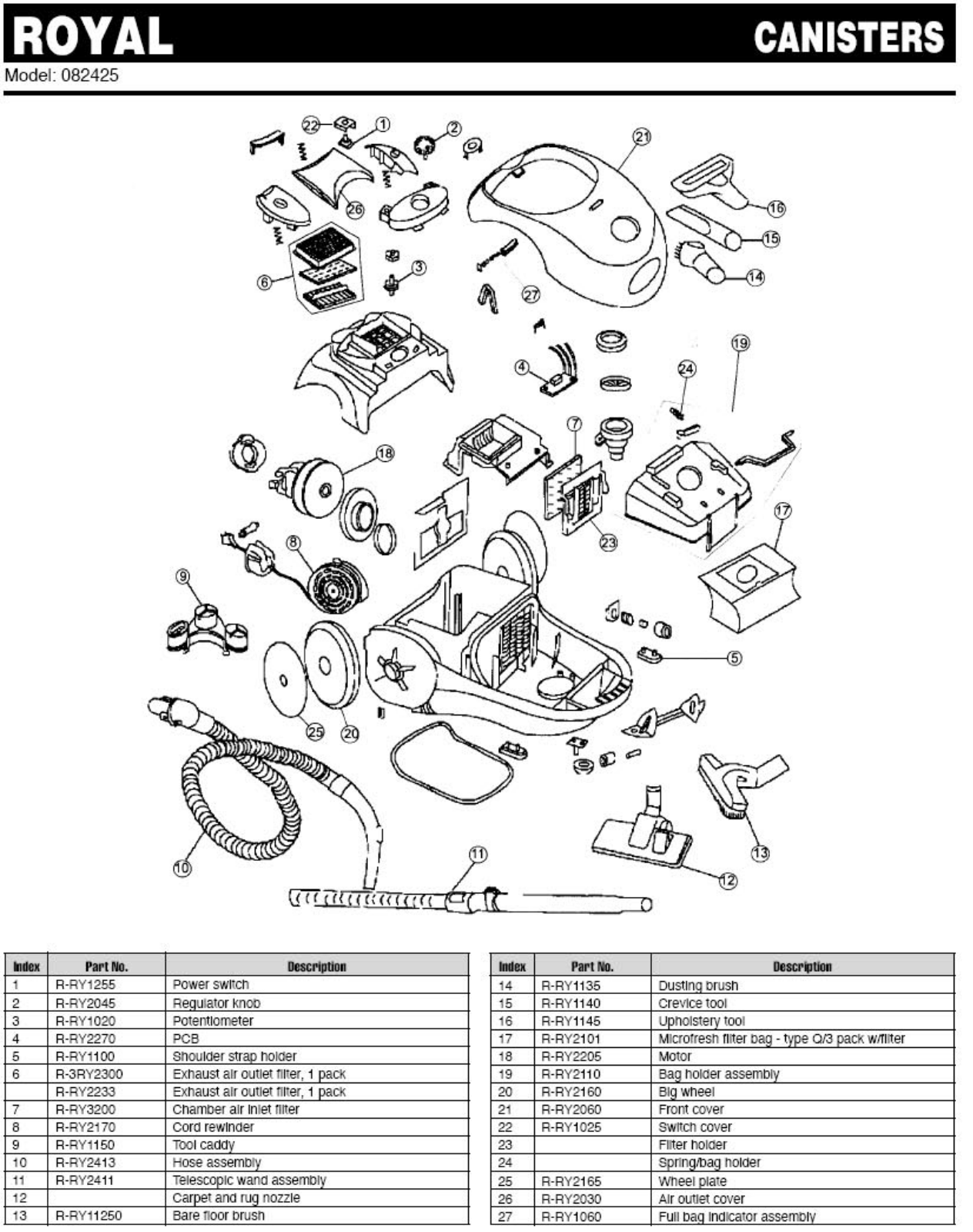 Royal 082425 Parts List