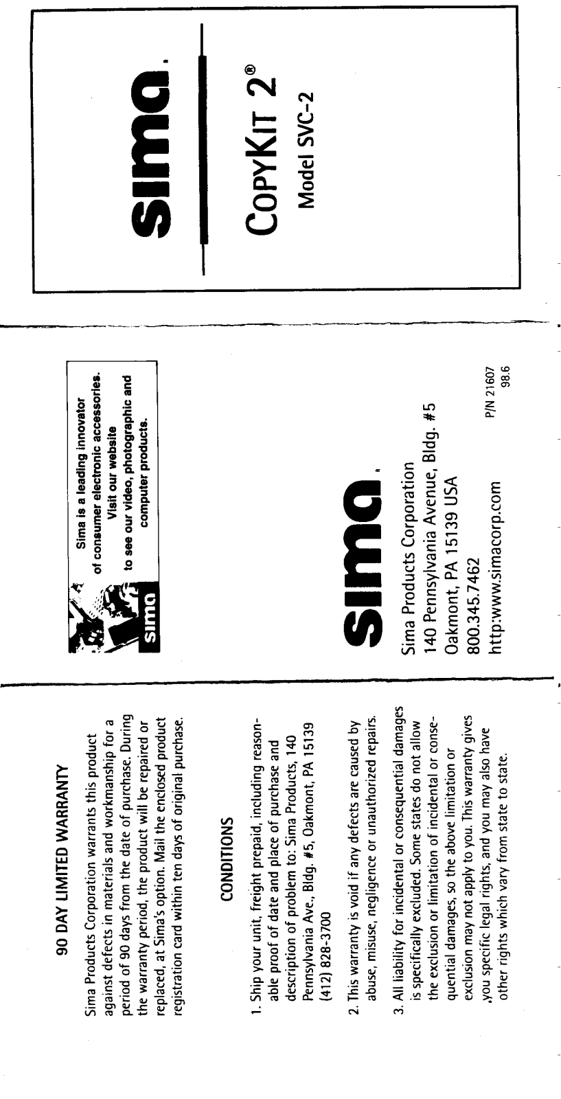 Sima SVC-2 Instructions Manual