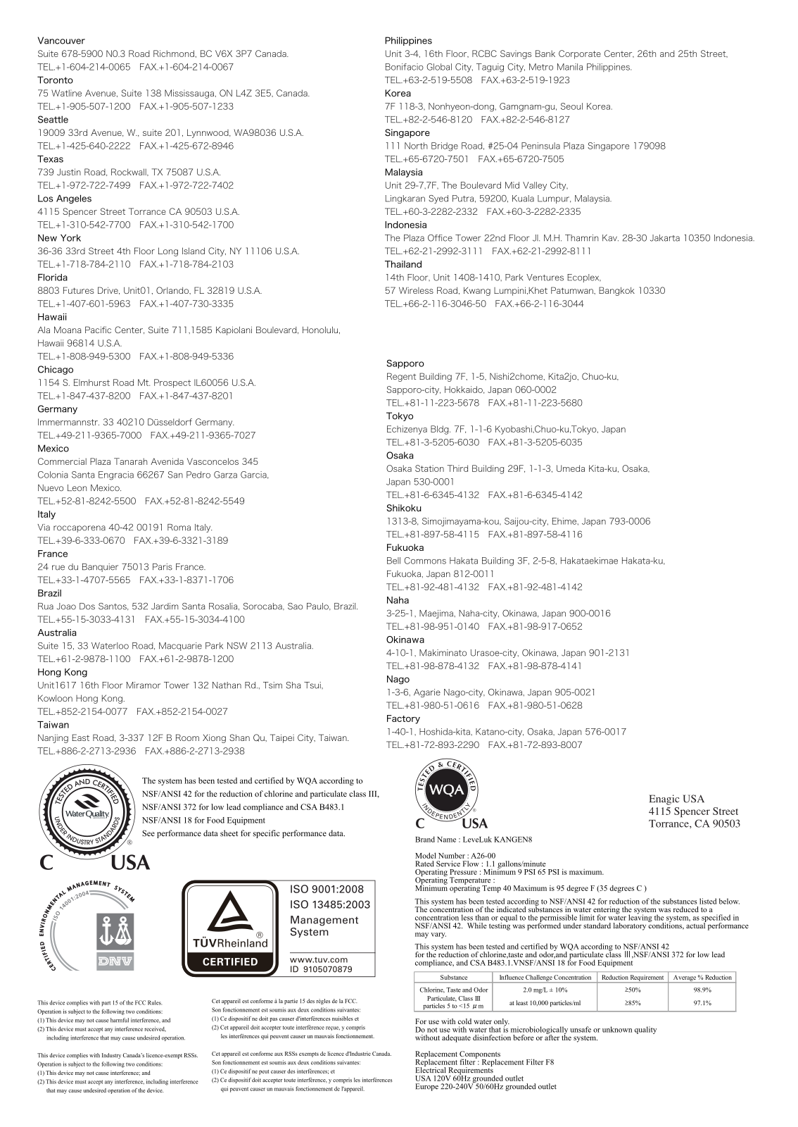 Enagic A2600A Users Manual