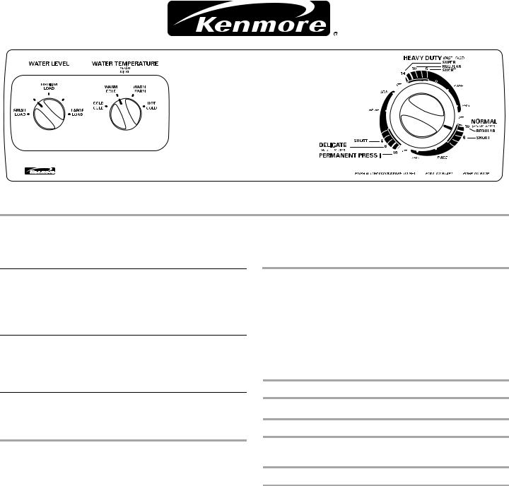 Kenmore 12502, 12852, 13202, 13212, 22622 Feature Sheet