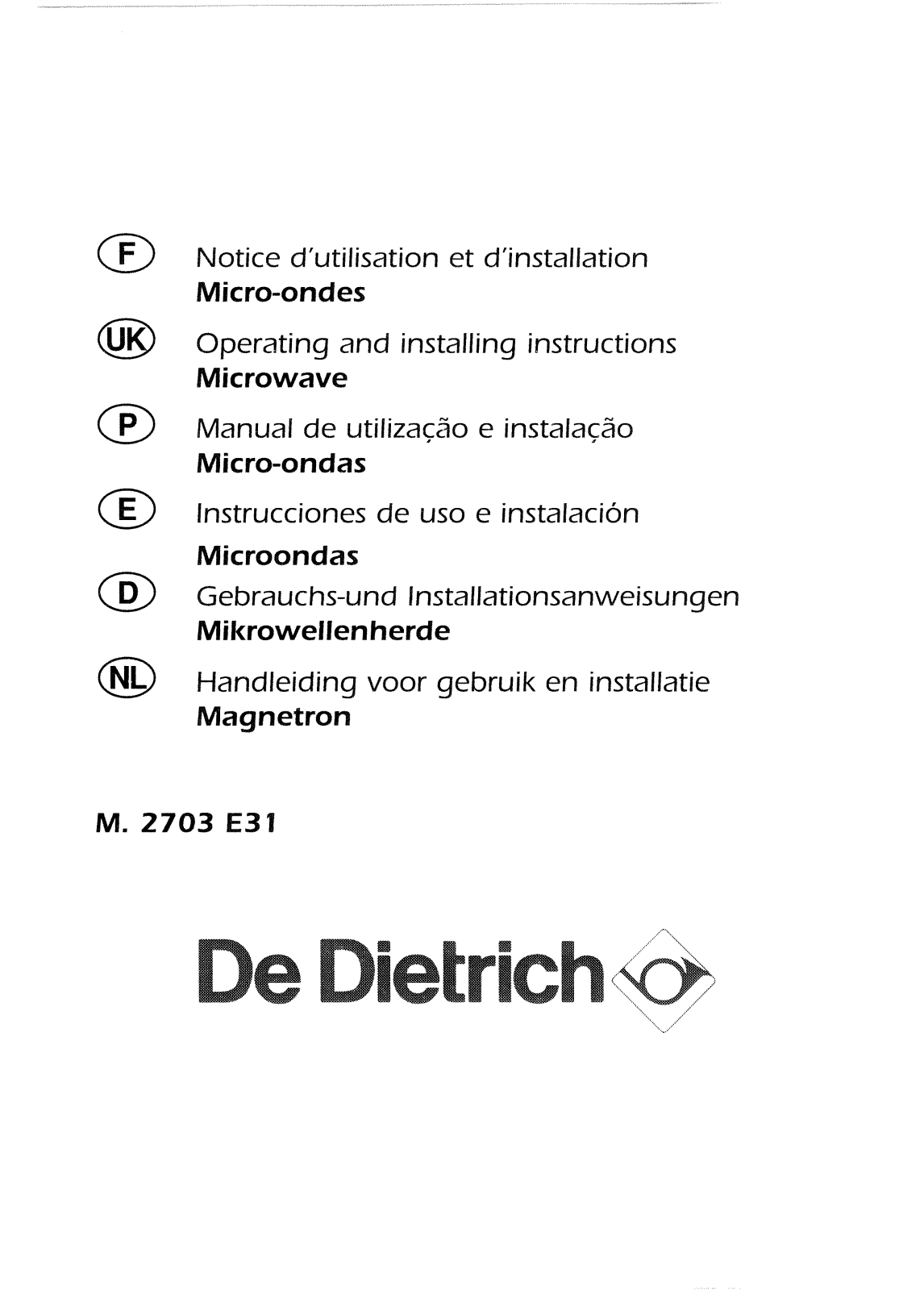 De dietrich MN2703E, MM2703E User Manual