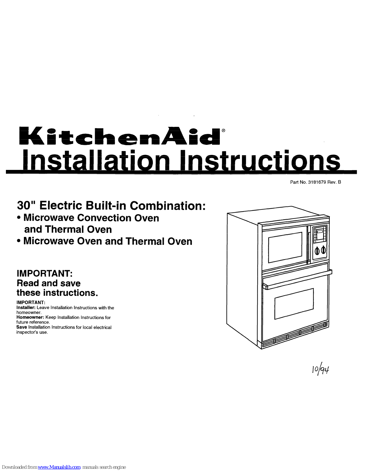 KitchenAid Combi Microwave &Thermal Oven, 30” Electric Built-in Combination Installation Instructions Manual - ManualMachine.com