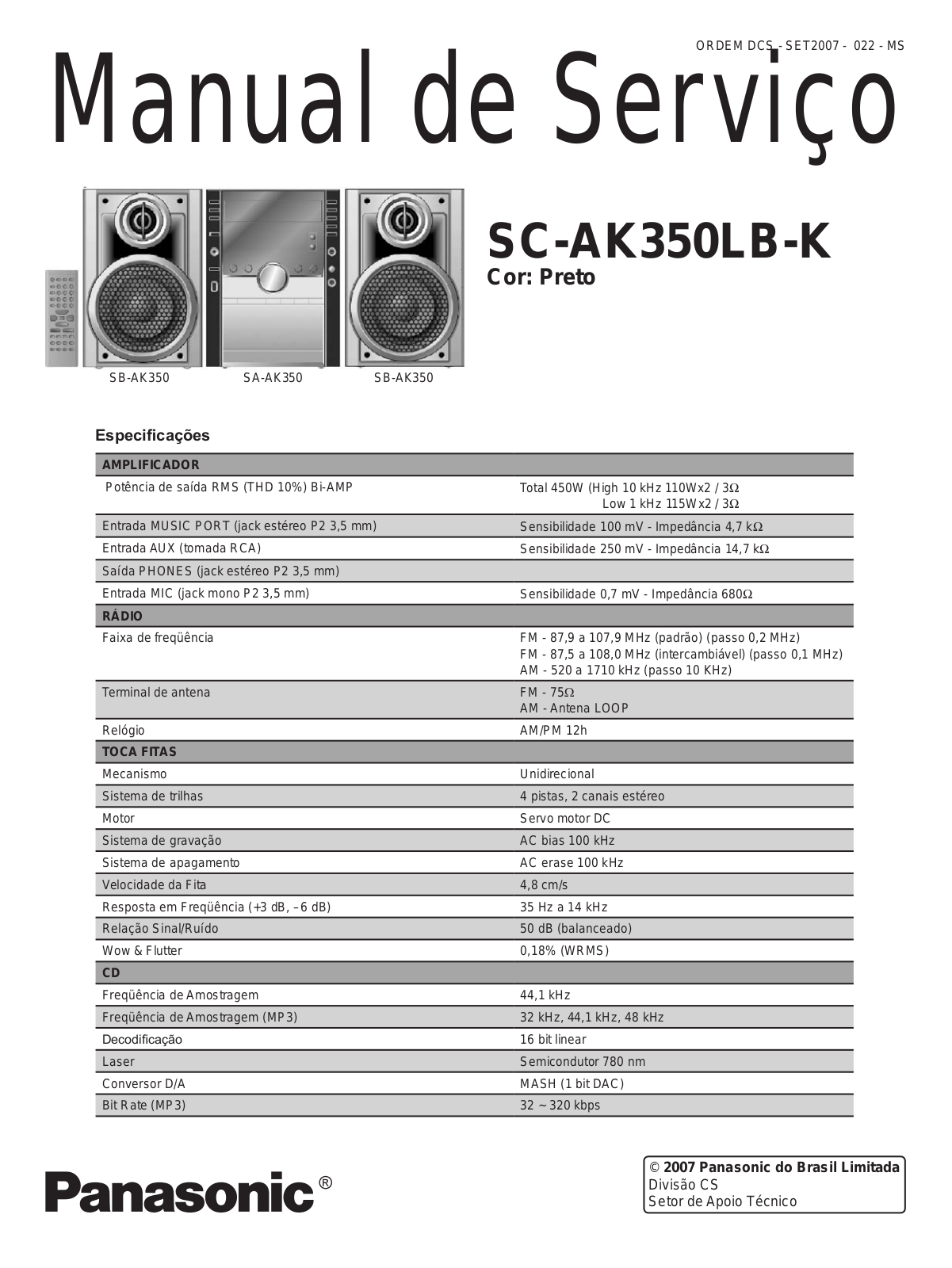 Panasonic SC-AK350LB-K Schematic