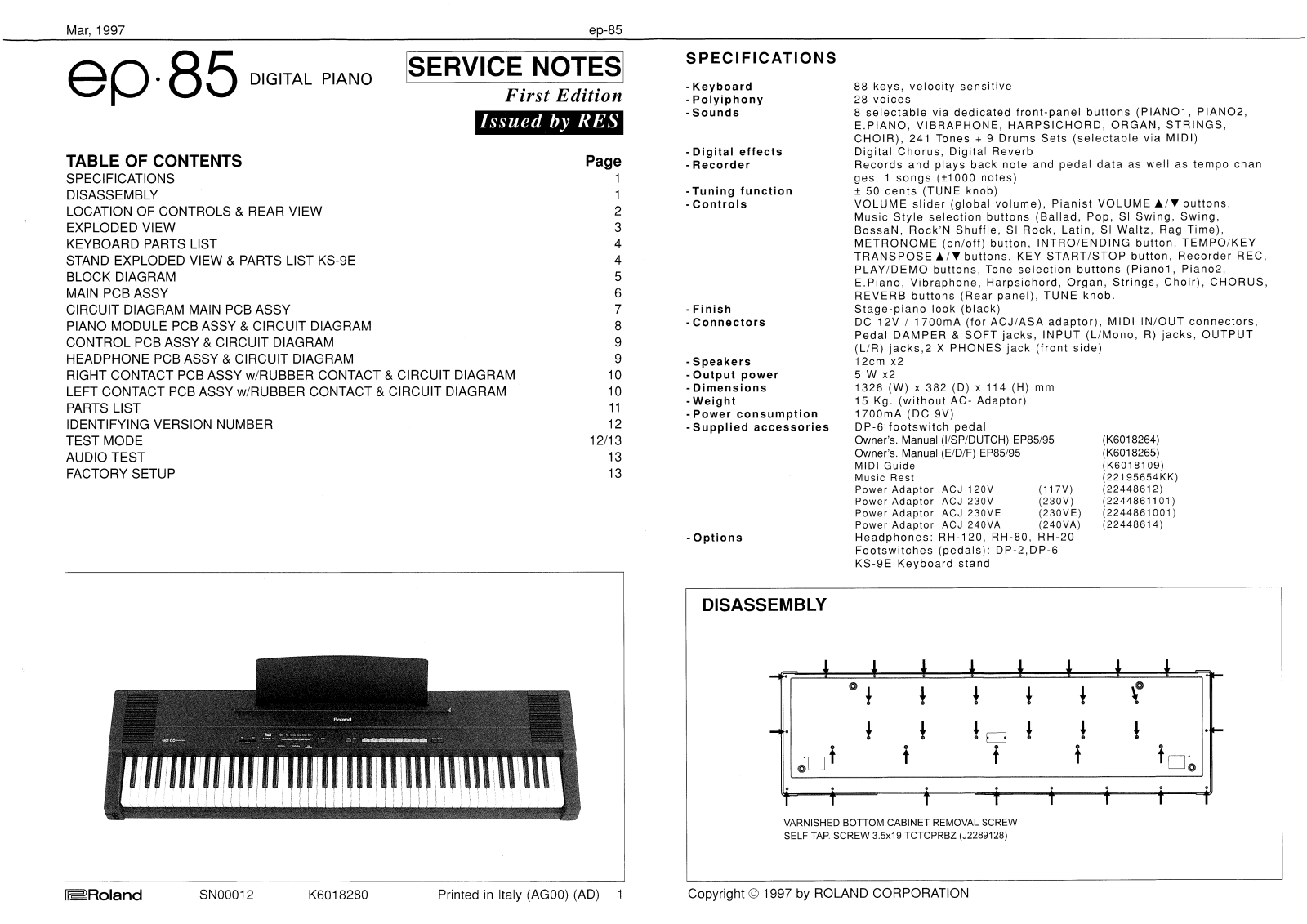 Roland EP-85 Schematic