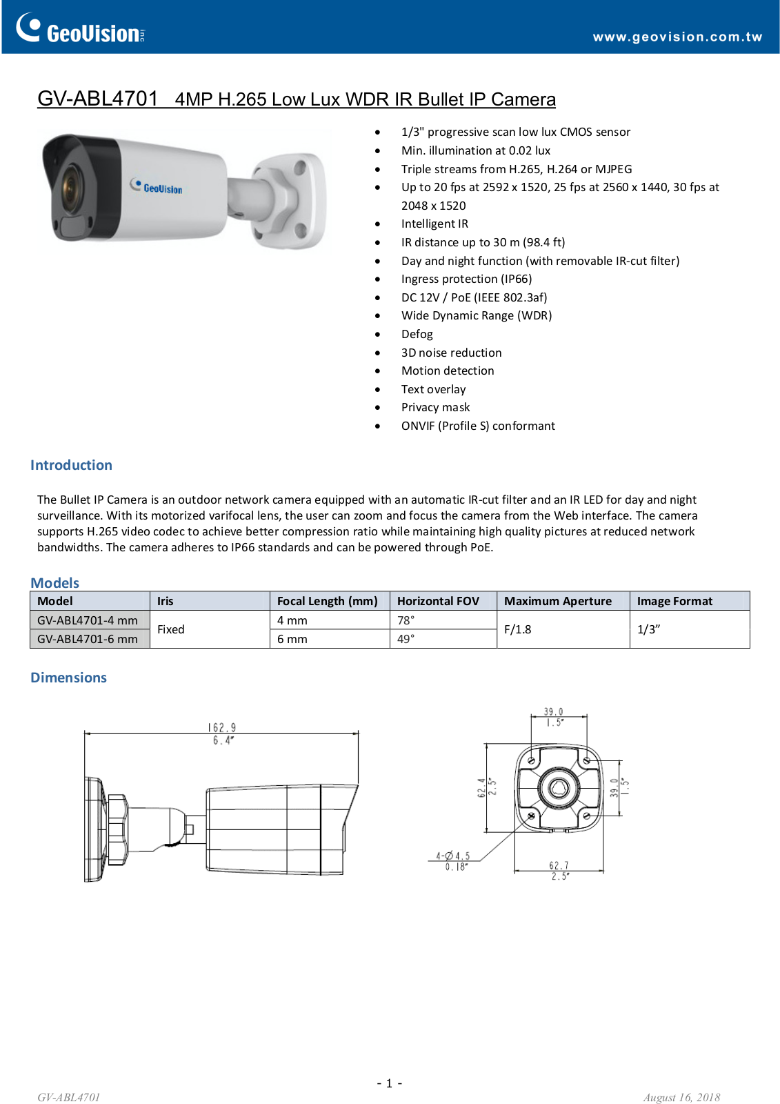 Geovision GV-ABL4701 Specsheet