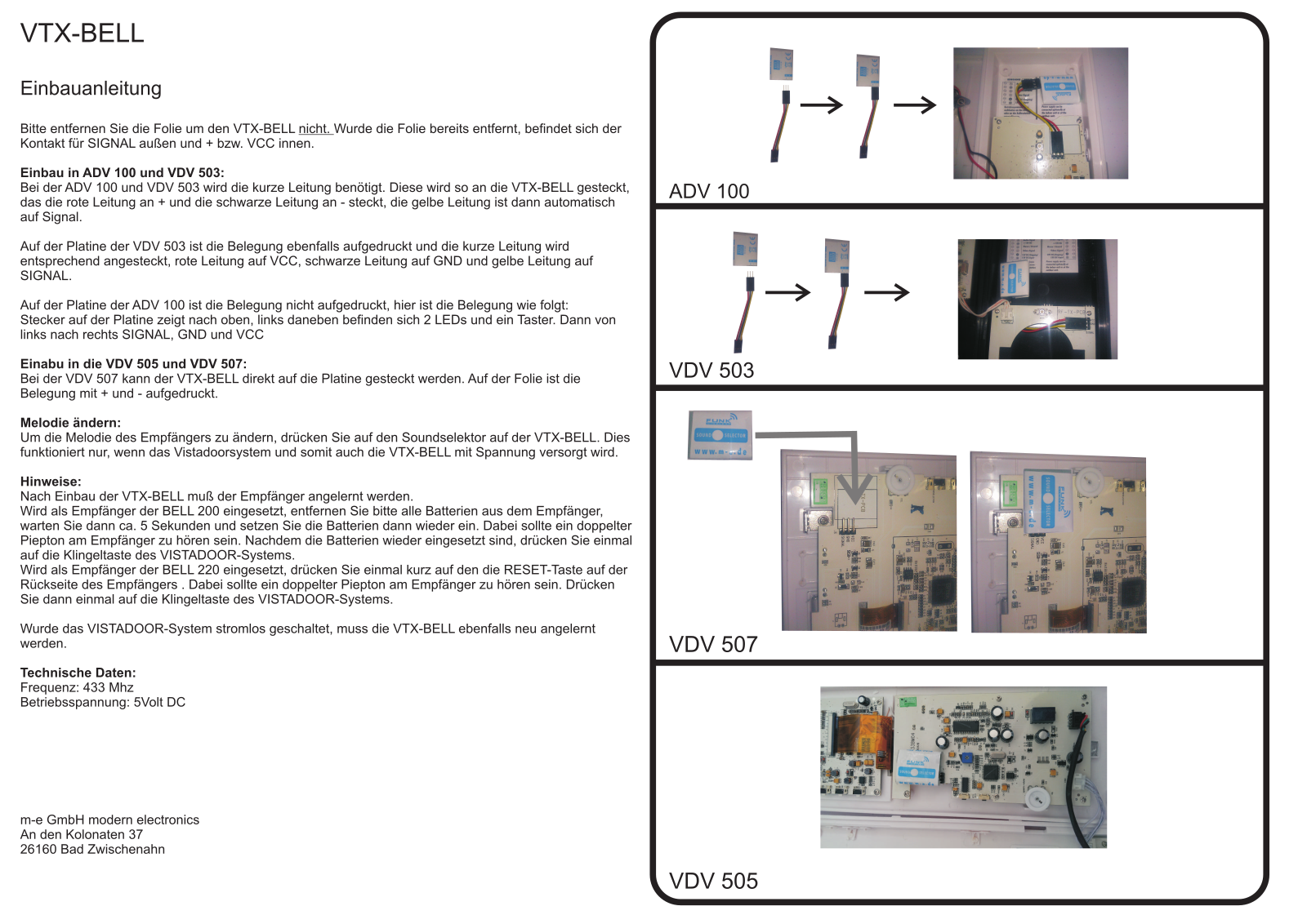 m-e modern-electronics VTX-Bell Operating Instructions