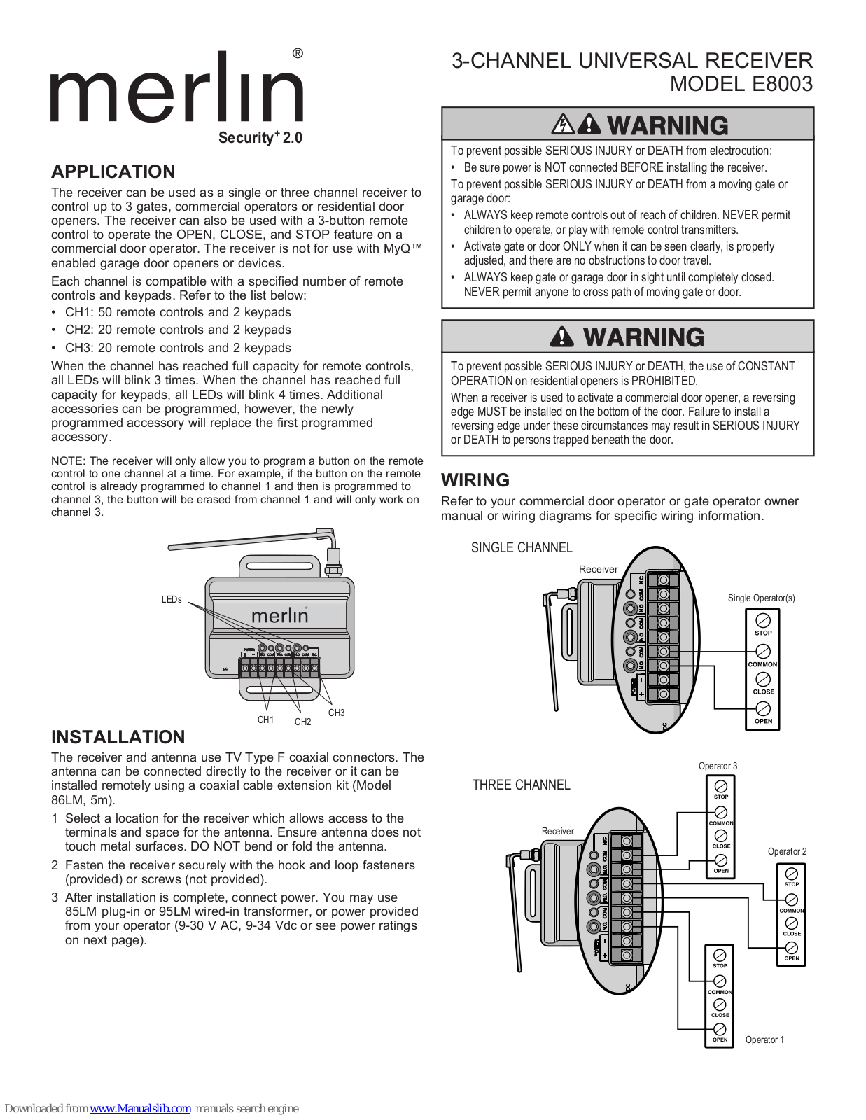 Merlin E8003 User Manual