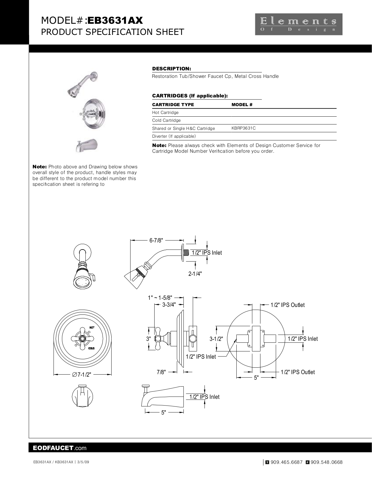 Elements of Design EDE1658 Specification Sheet - ManualMachine.com